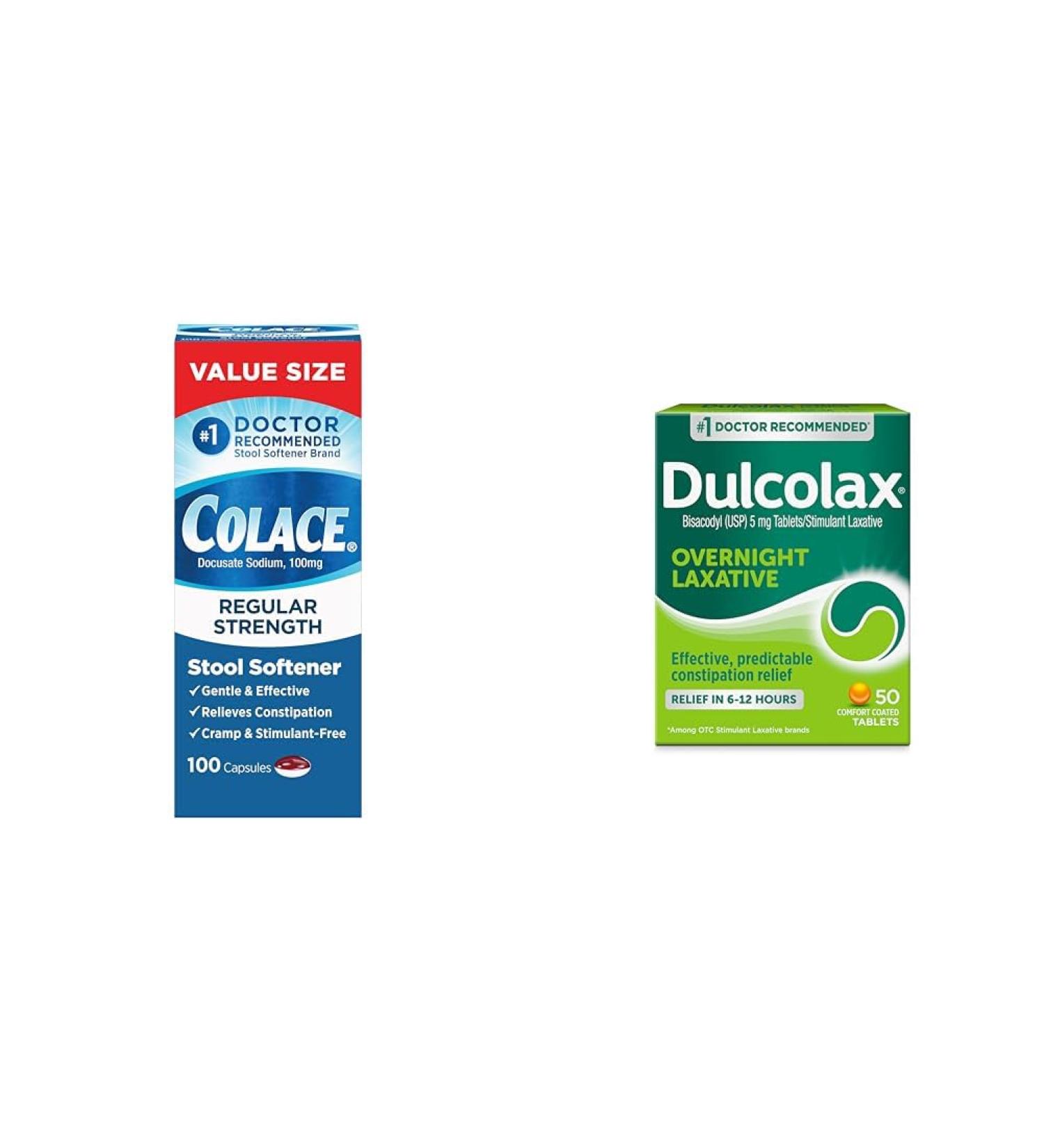 Colace Stool Softener Capsules and Dulcolax Overnight Relief Tablets Bundle for Gentle Constipation Relief - Buy Online on GoSupps.com