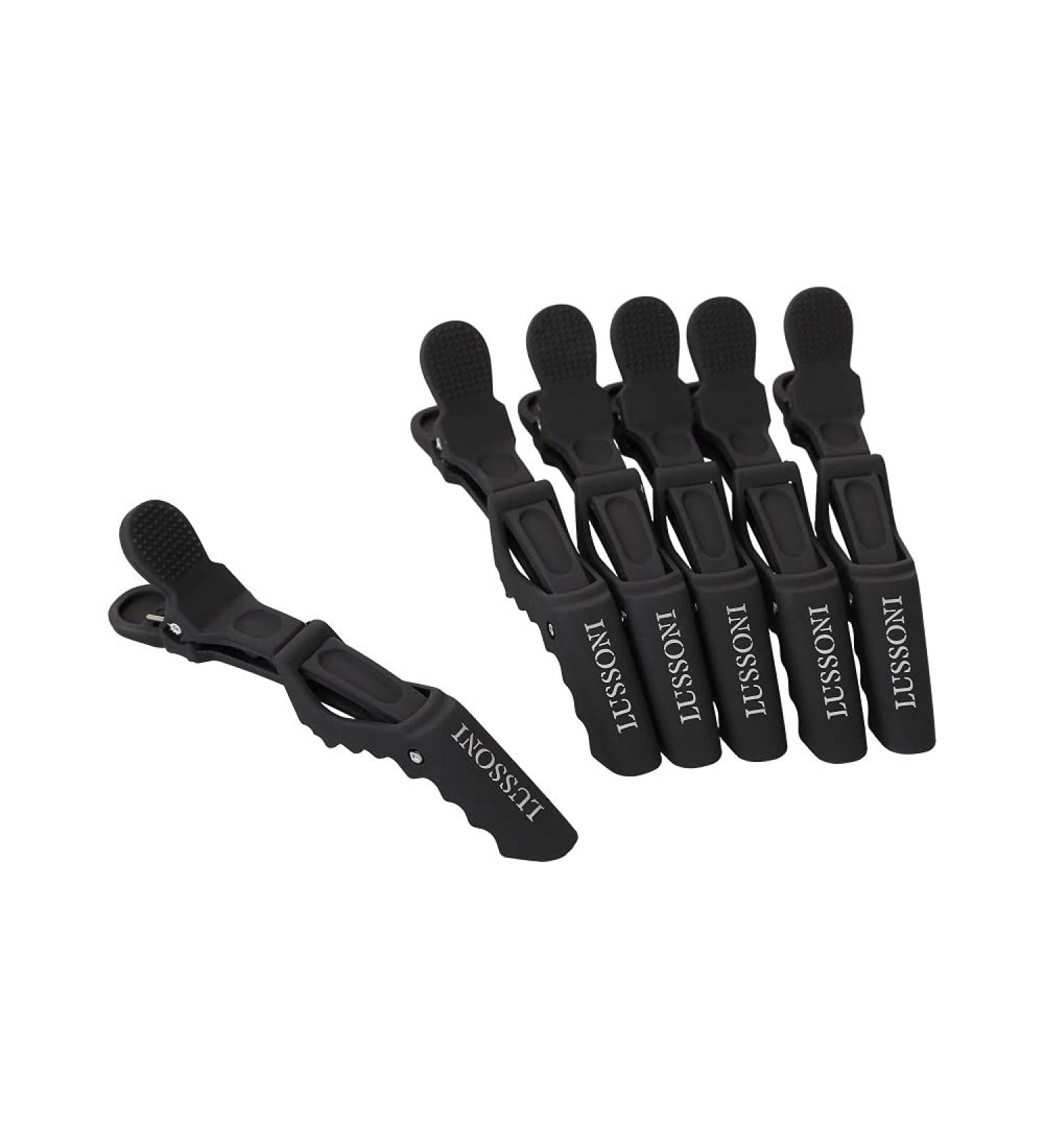 T4B LUSSONI Carbon Croc Clips Hairdressing Hair Clips Made of Carbon Sectioning Clips 6 Pieces