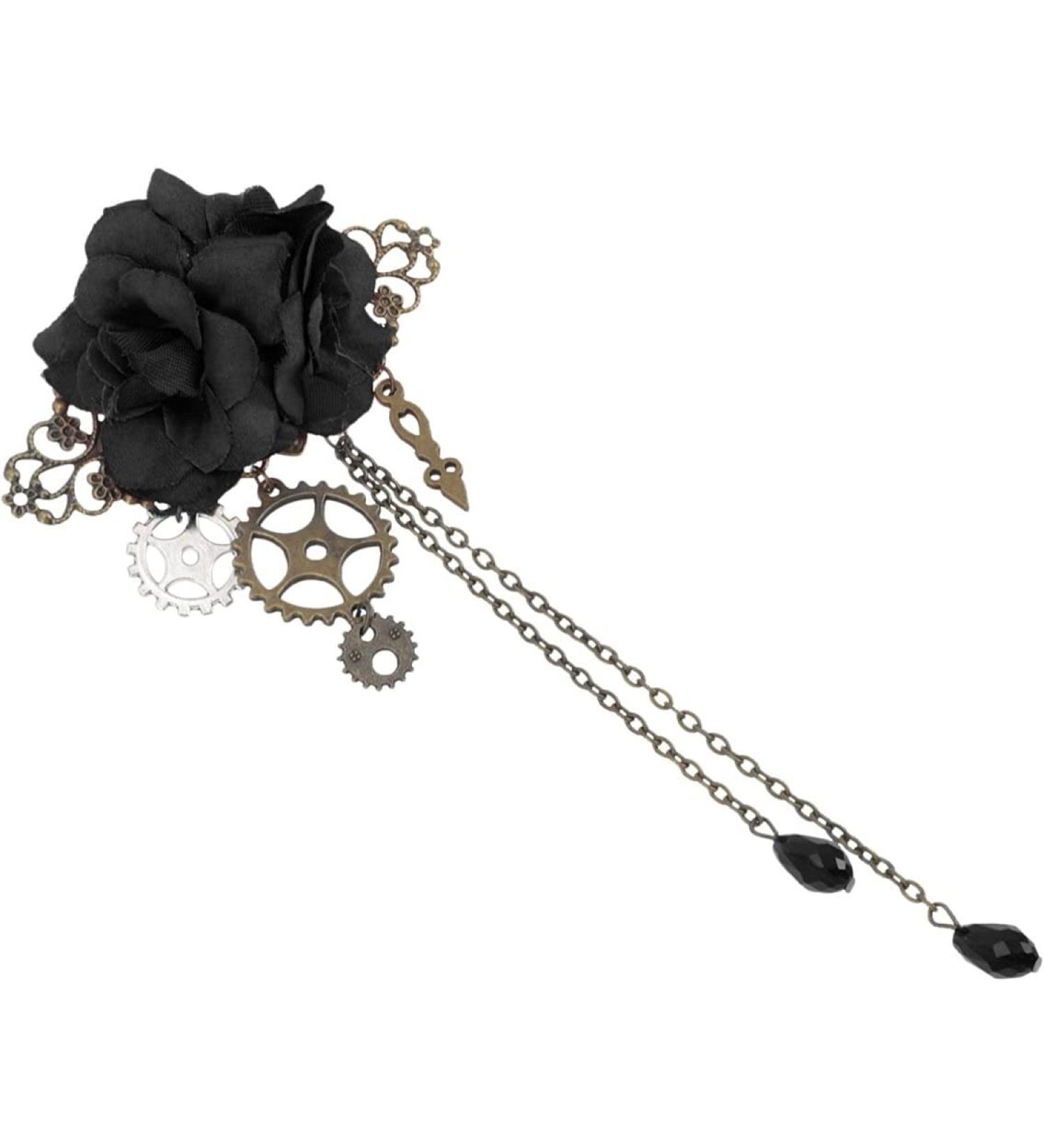 Clips Barrettes Steampunk Hair Clips with Tassels Chain Rose Flower Hair Clip Vintage Halloween Headdress Goth Gothic Hair Accessories for Women Girls Black - Buy Online on GoSupps.com