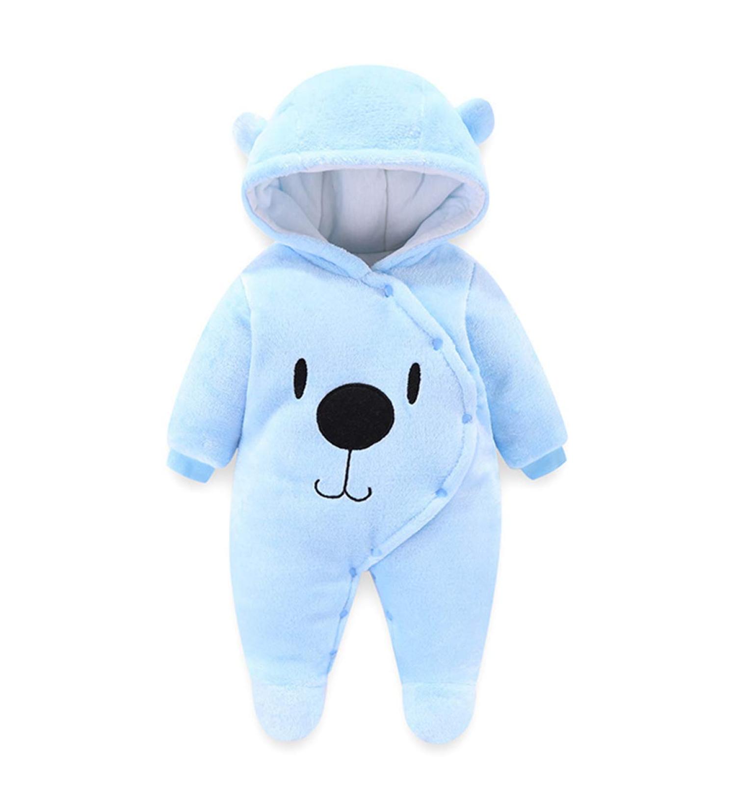Voopptaw Baby Winter Jumpsuit Fleece Romper | Cute Bear Snowsuit 9-12 Months Blue - Buy Online on GoSupps.com