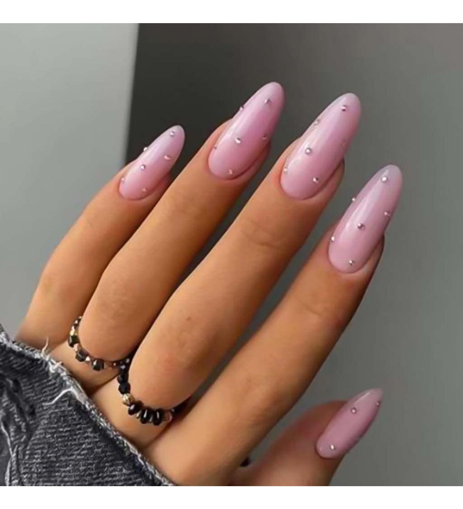 RikView Almond Press On Rhinestone Purple Fake Nails for Women - Long Stick On Nails - Buy Online on GoSupps.com