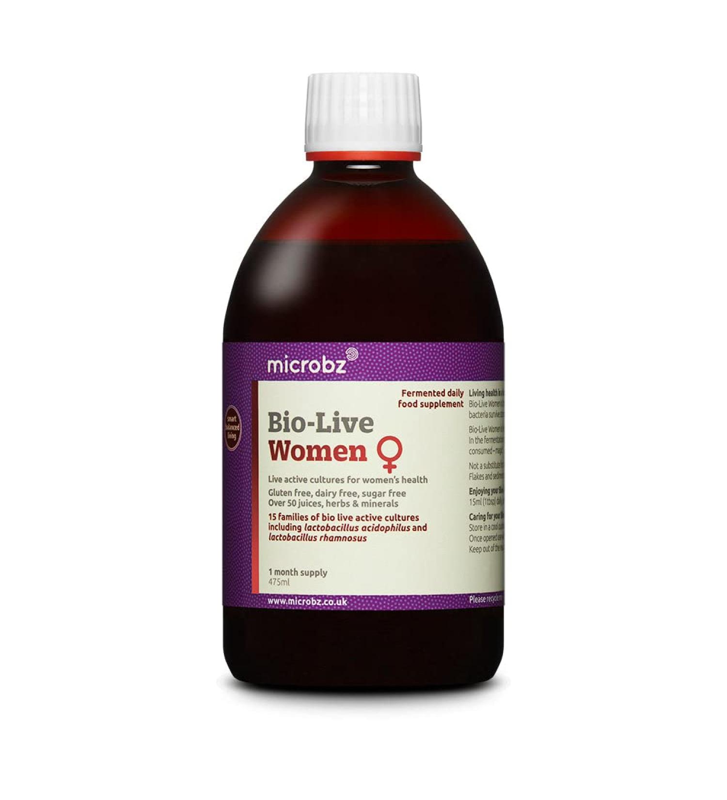 Microbz Bio-Live for Women (475ml) Bio Cultures Probiotic Liquid Supplement - Multi Strain Fermented Liquid Formula with Bio Live Active Natural Cultures for Everyday Oral Use (Single)