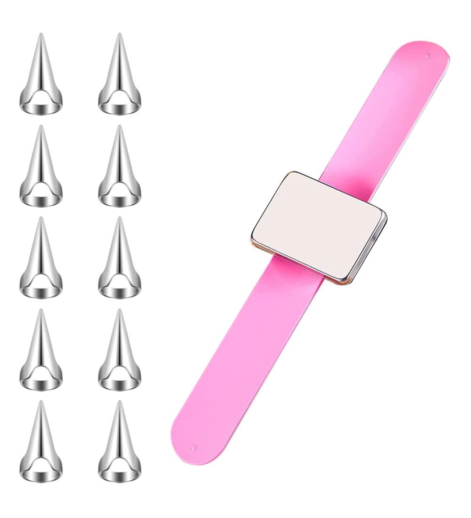 10 Pieces Hair Parting Ring with Magnetic Pin Holder Wrist Adjustable Pinky Hair Parting Tool Metal Braiding Rings for Parting Hair Hair Selecting Tools (Pink) - Buy Online on GoSupps.com