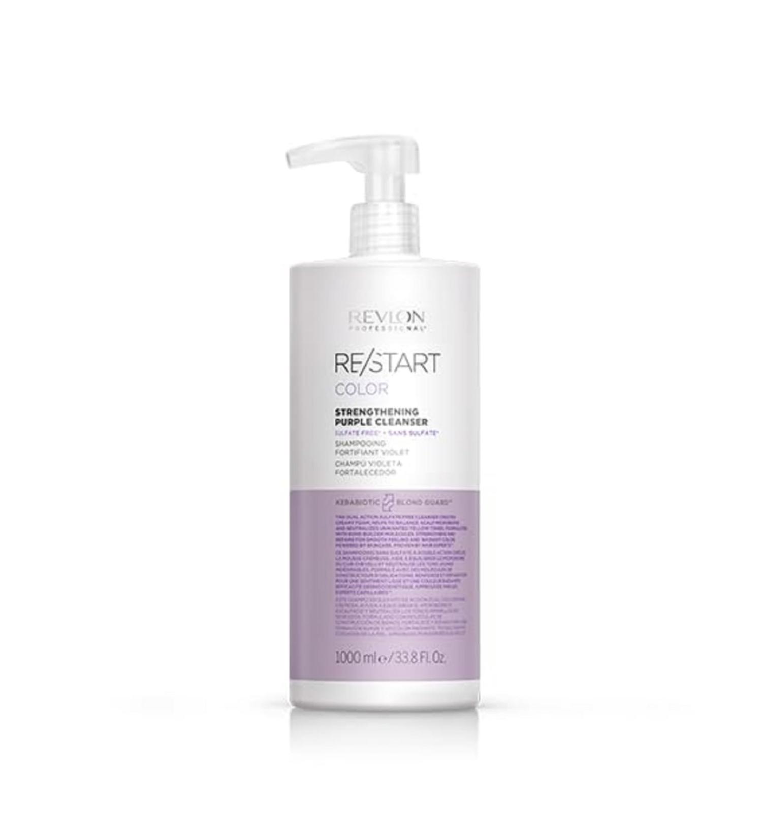 Revlon Professional Restart Strengthening Purple Cleanser strengthening shampoo neutralizes unwanted tones for white bleached and blonde hair 1000 ml