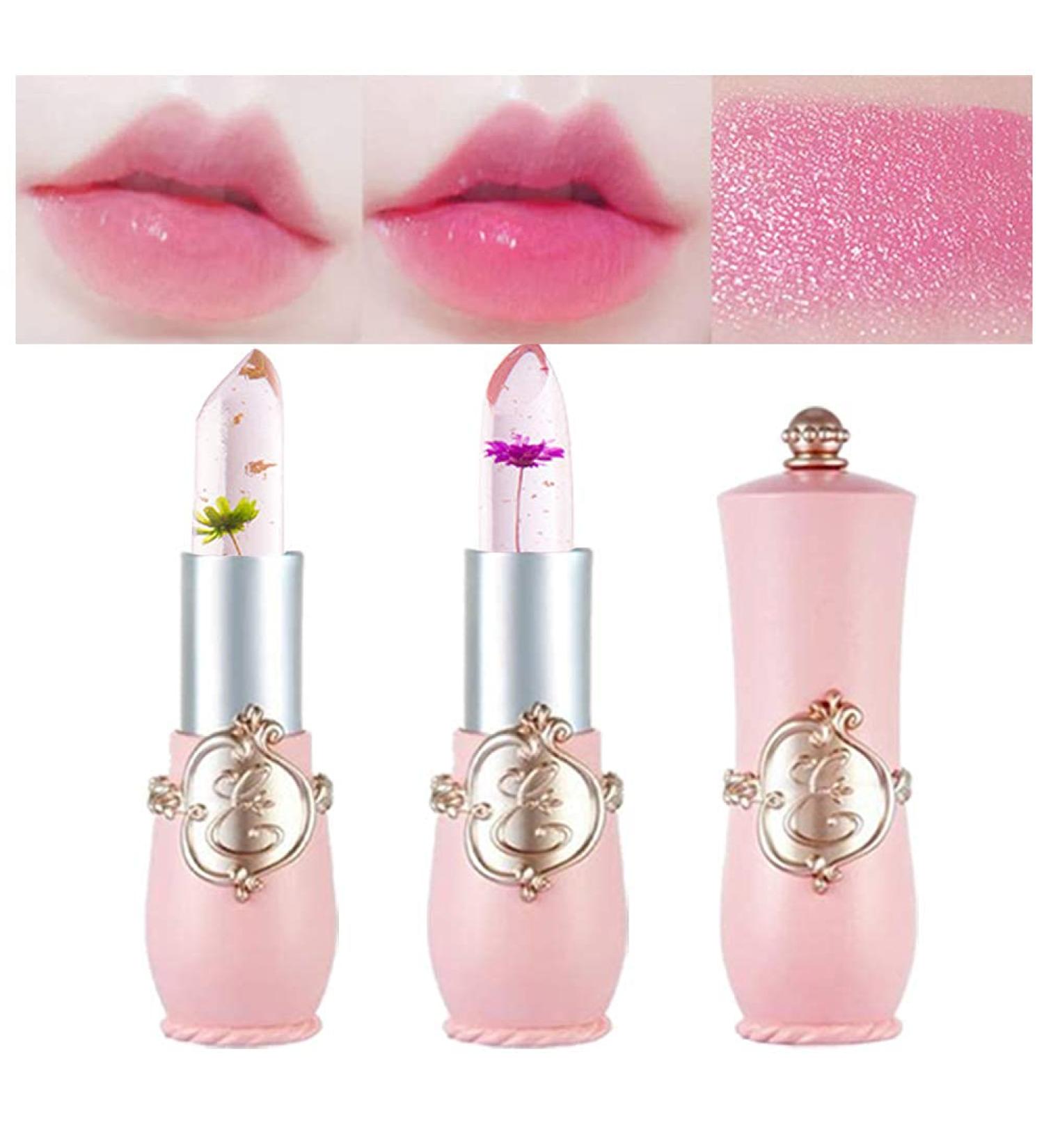 2Pcs Crystal Flower Jelly Color Changing Lipstick with Real Flowers - Prime Lip Color Change Magic Lip Gloss | PH Glitter Jelly Lipstick - Buy Online on GoSupps.com