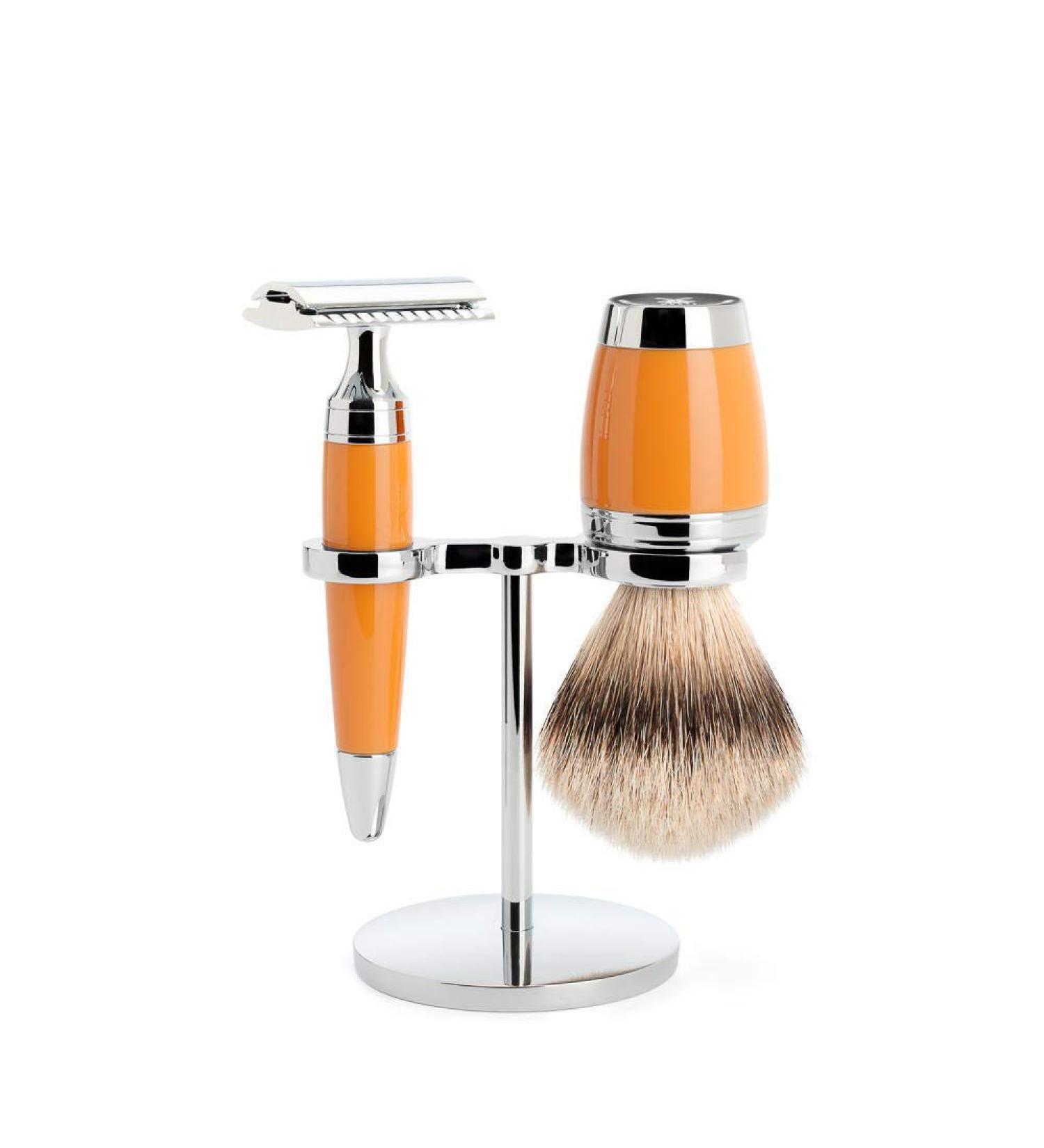 M HLE STYLO 3-piece Silvertip Badger Safety Razor Luxury Wet Shaving Set Butterscotch