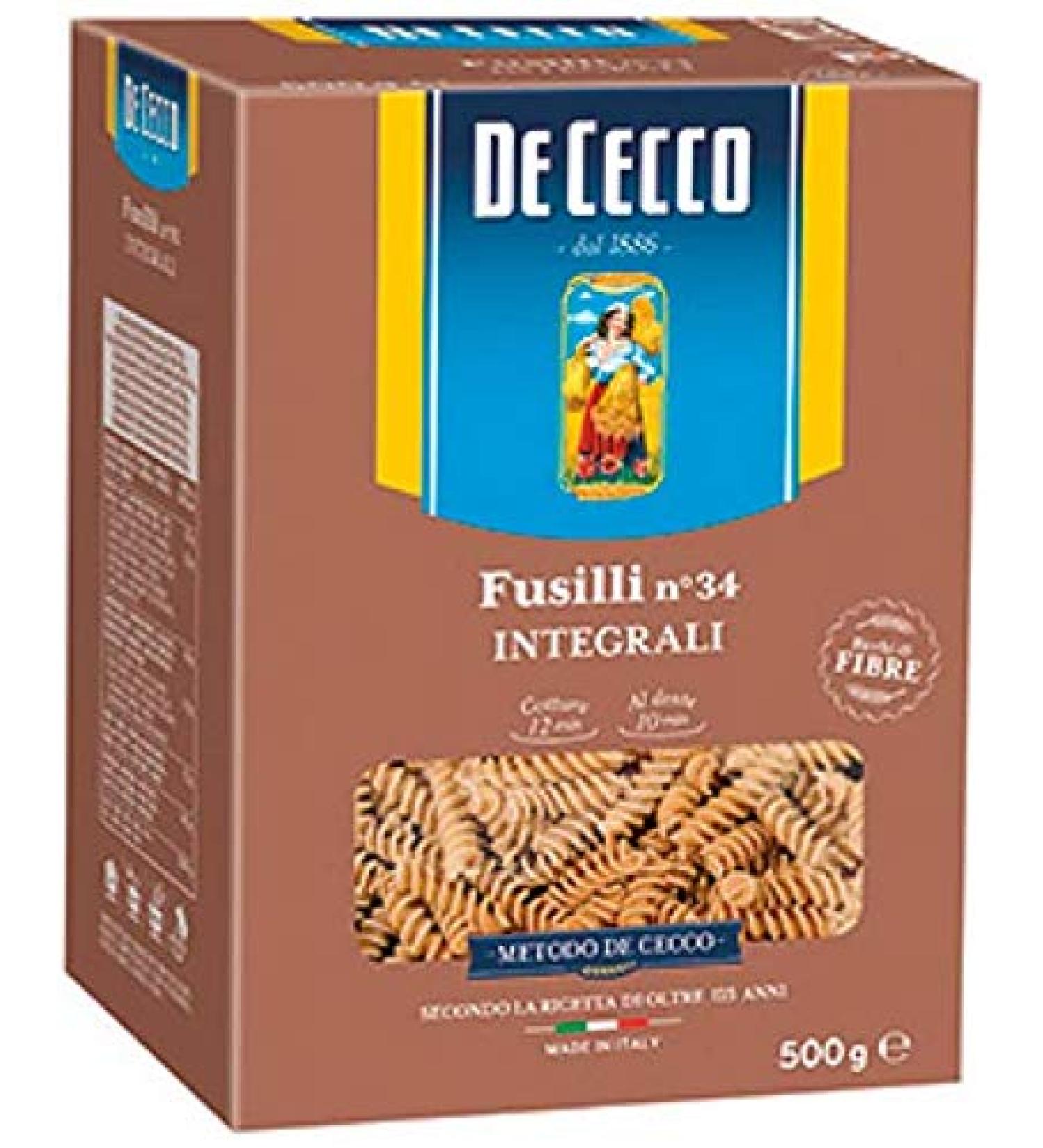 De Cecco 5x Pasta De Cecco Fusilli Integrali No. 34 Whole Grain Italian Pasta 500 g