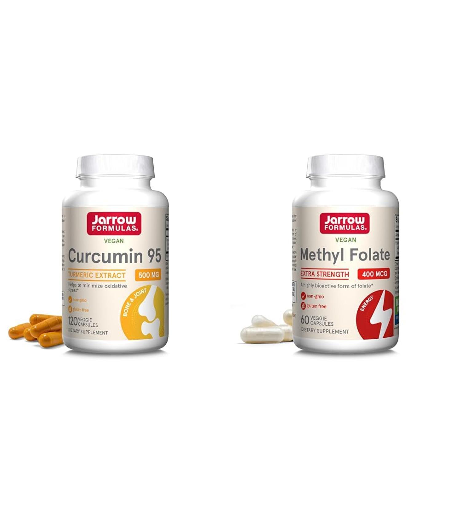 Jarrow Formulas Curcumin 95 500mg and Methyl Folate 400mcg Antioxidant and Cardiovascular Health Support Dietary Supplement Bundle 120 and 60 Veggie Capsules - Buy Online on GoSupps.com