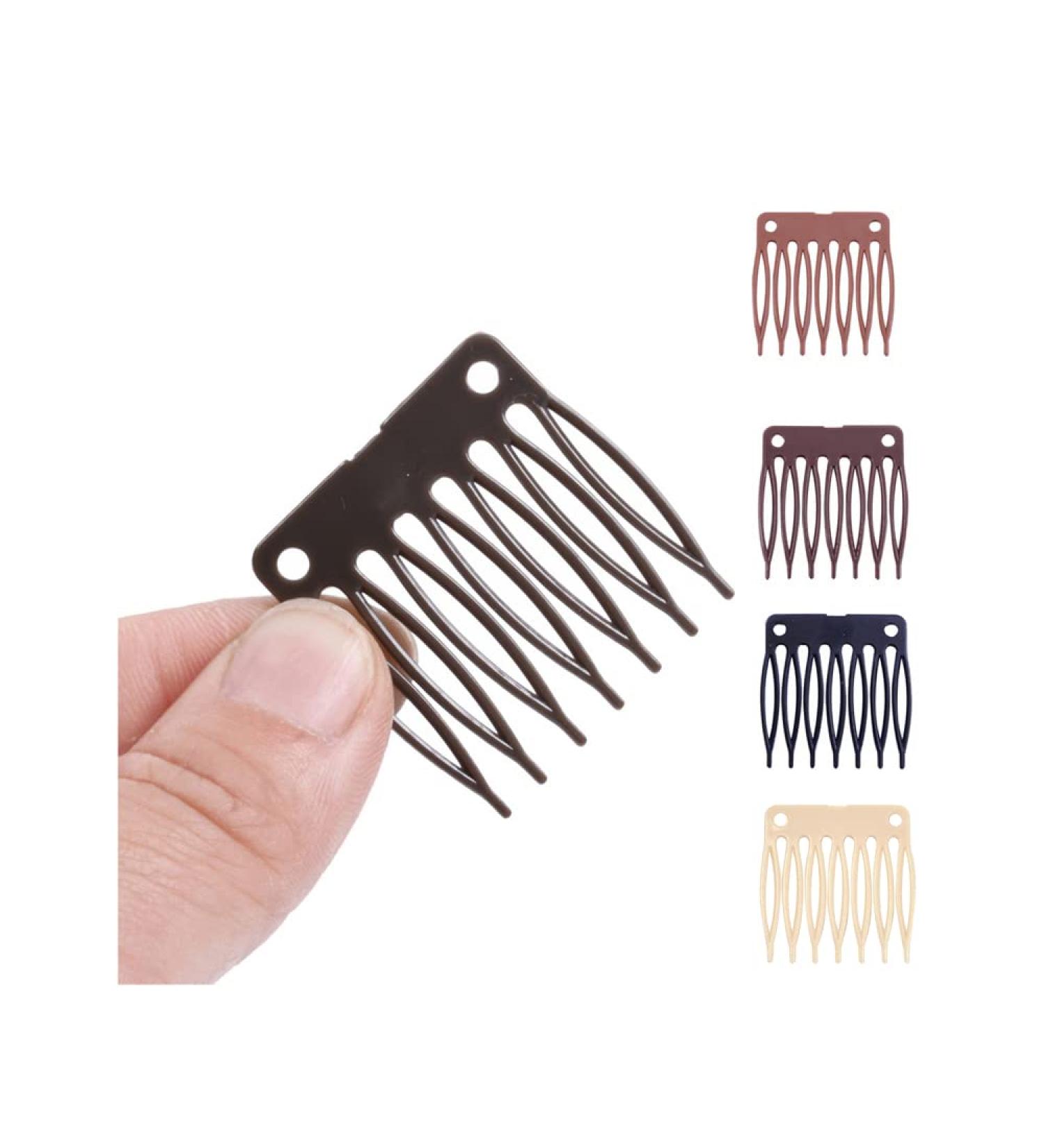 50pcs Hair Comb Slides - Dark Brown Plastic Wig Clips for Wig Cap & 7 Teeth Hair Combs | International Shipping Available - Buy Online on GoSupps.com