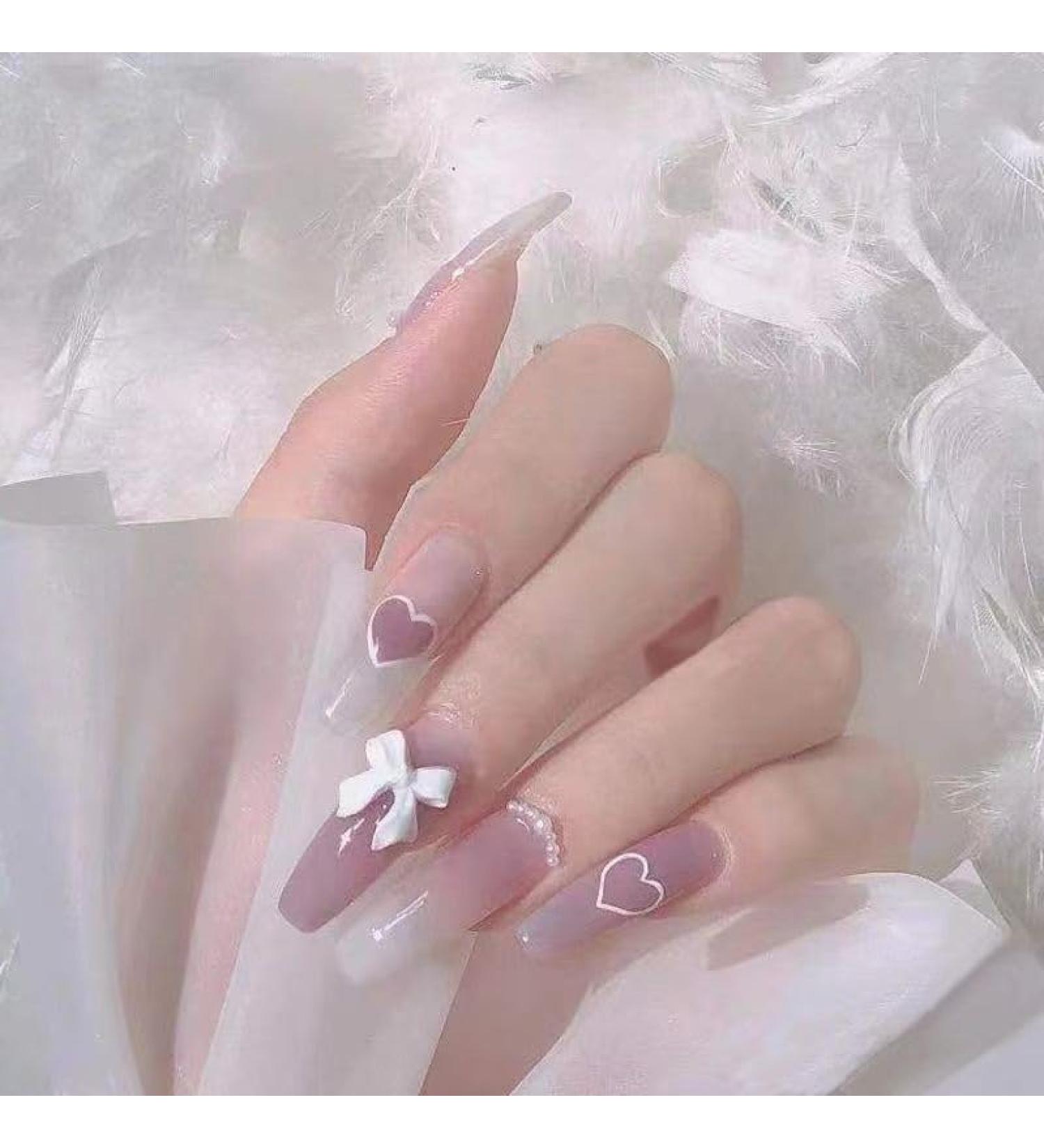 Temperament Enhancement Nail Patch Hand-Customized Nail Dressing Summer New Little red Book Love Bow Pink Glitter Fake Nails Detachable (10-Piece Pack) (Size : S) Small - Buy Online on GoSupps.com