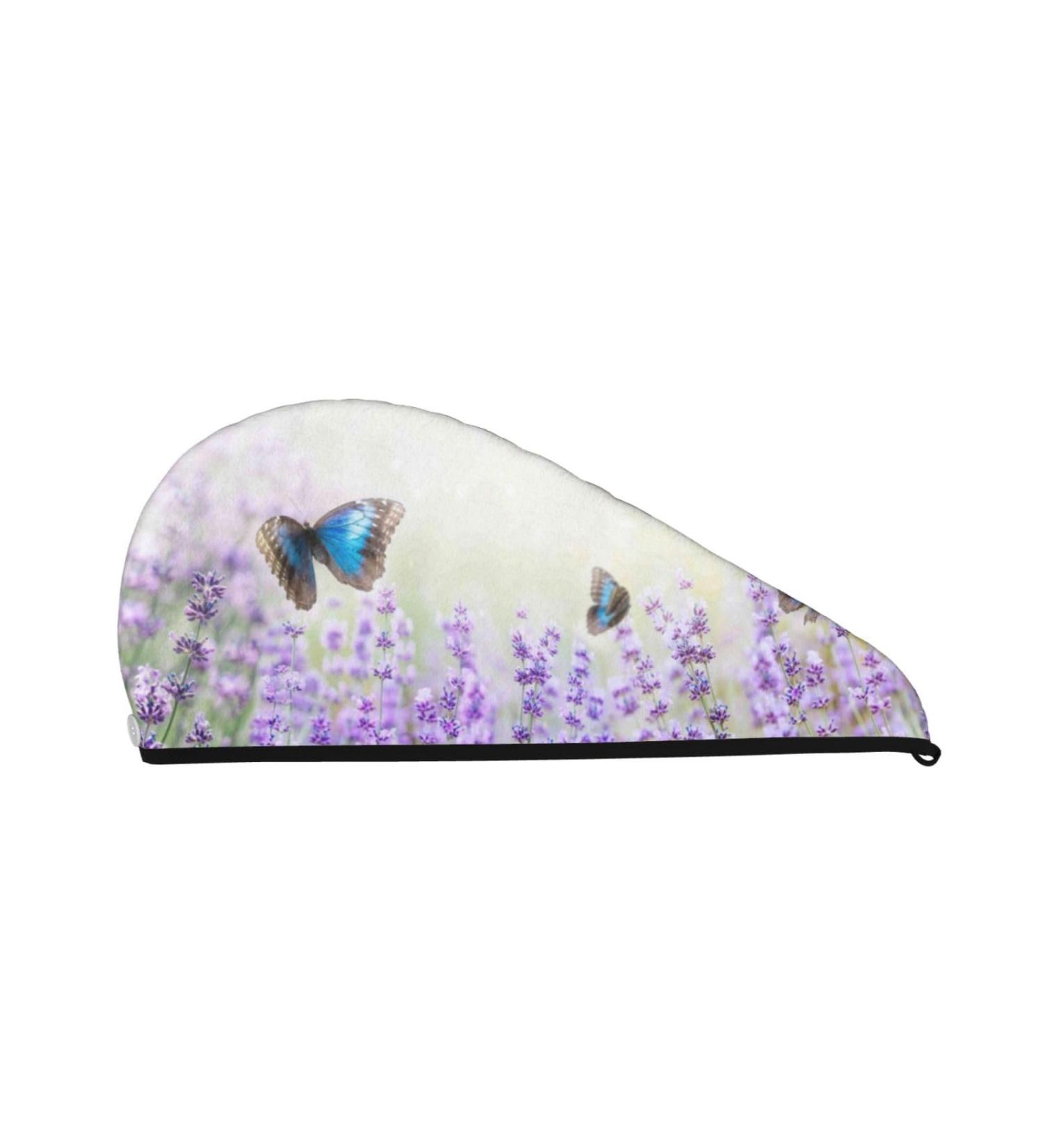 Hair Towel Wrap - Quick Drying Towel Turban with Button | Lavender & Butterfly Design - Buy Online on GoSupps.com