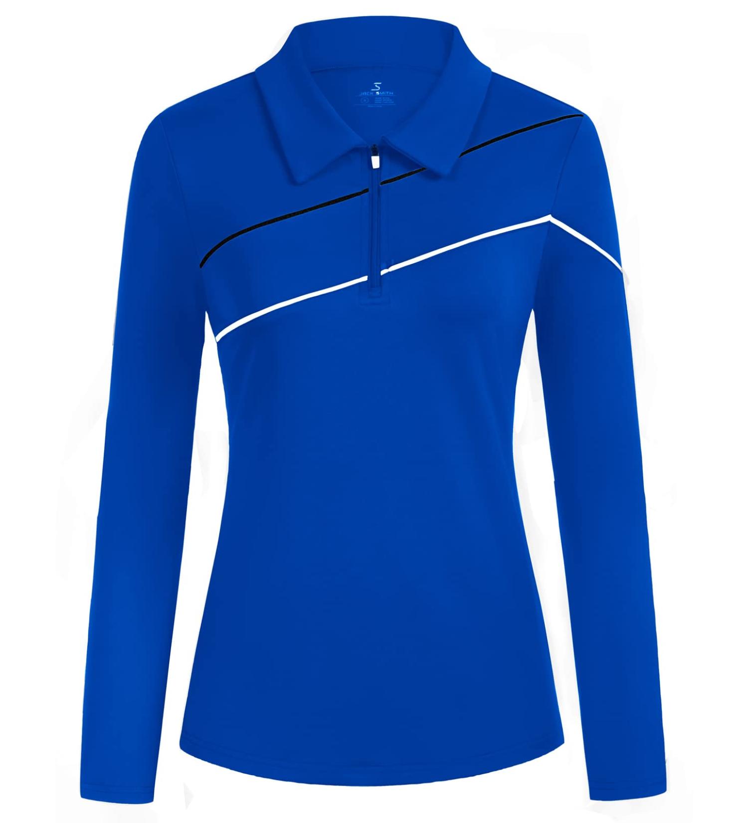 JACK SMITH Women's Golf Polo Shirt UPF 50+ Long Sleeve Zip-Up Tee Holder Athletic Top (Royal Blue, X-Large) - Buy Online on GoSupps.com