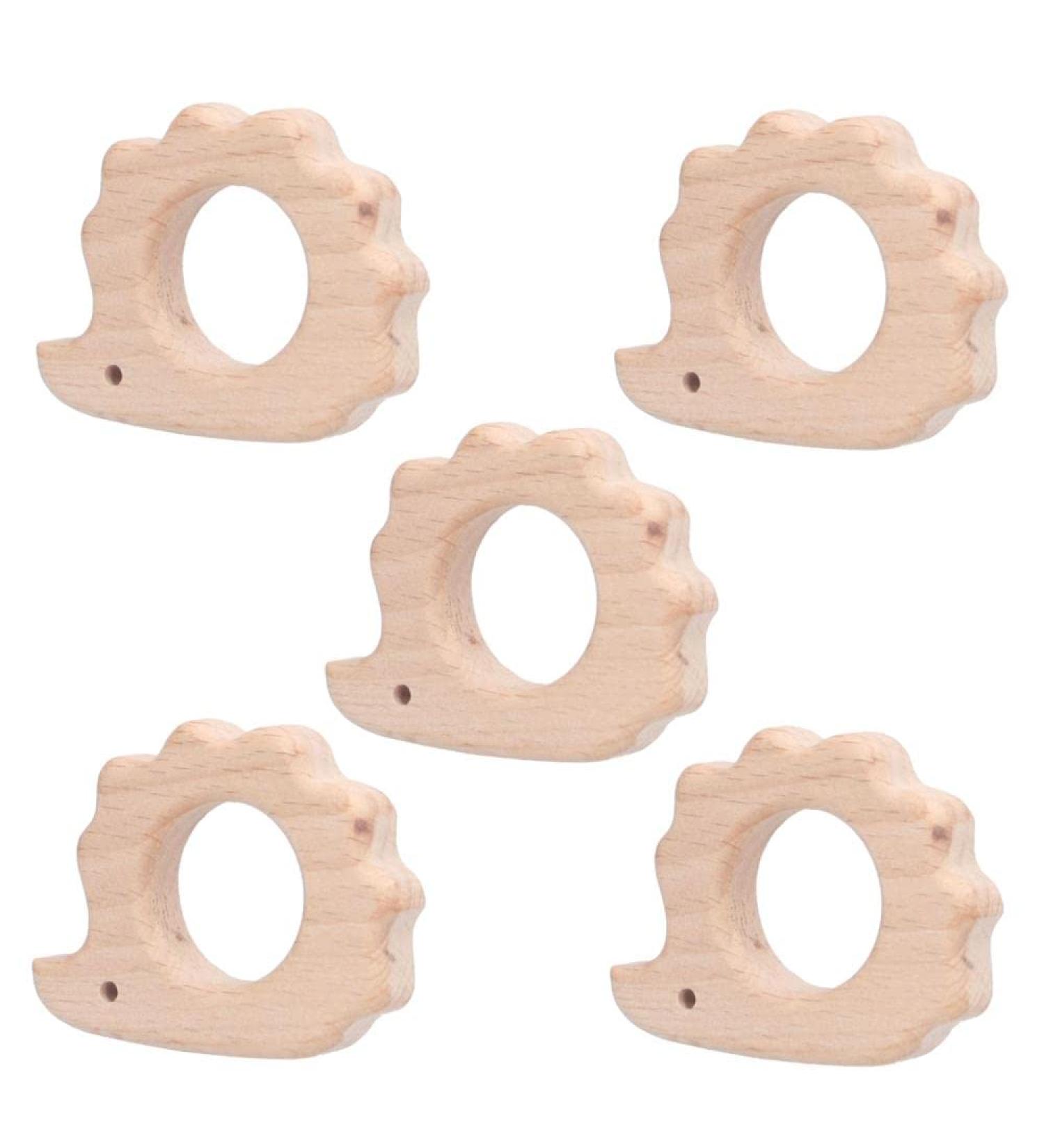 Set of 5 Natural Beech Wood Hedgehog Teething - Safe and Soothing for Baby Gums - Perfect for Teething Necklace or Bracelet - Buy Online on GoSupps.com