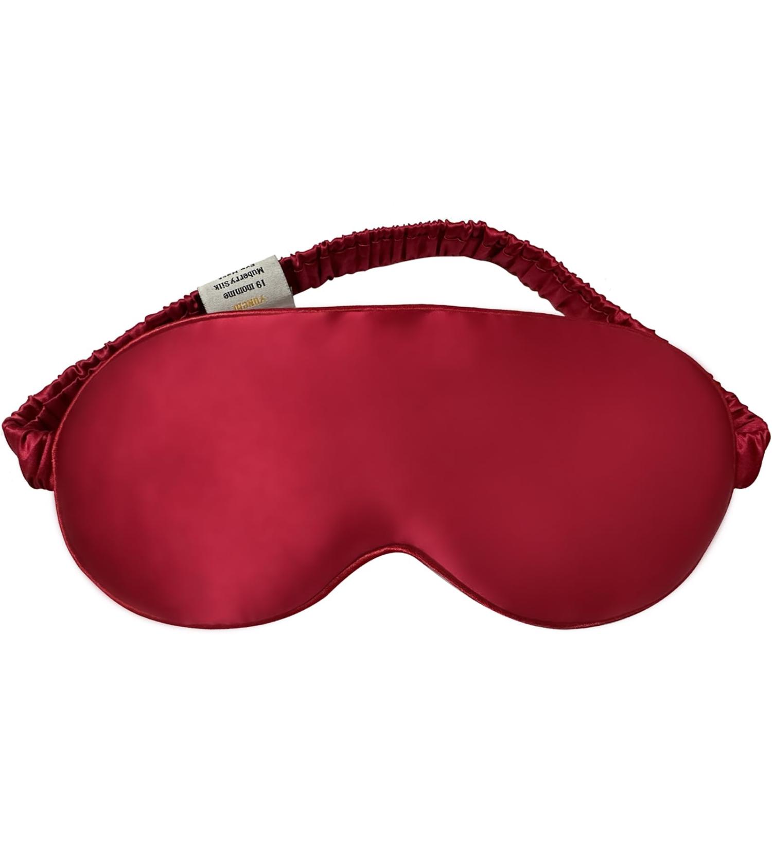 Silk Sleep Mask for Women/Men/Girls | 19 Momme 100% Pure Mulberry Silk | Blackout Anti-Allergy Blindfold | Elastic Strap for Night Travel Nap Meditation | Burgundy Red - Buy Online on GoSupps.com