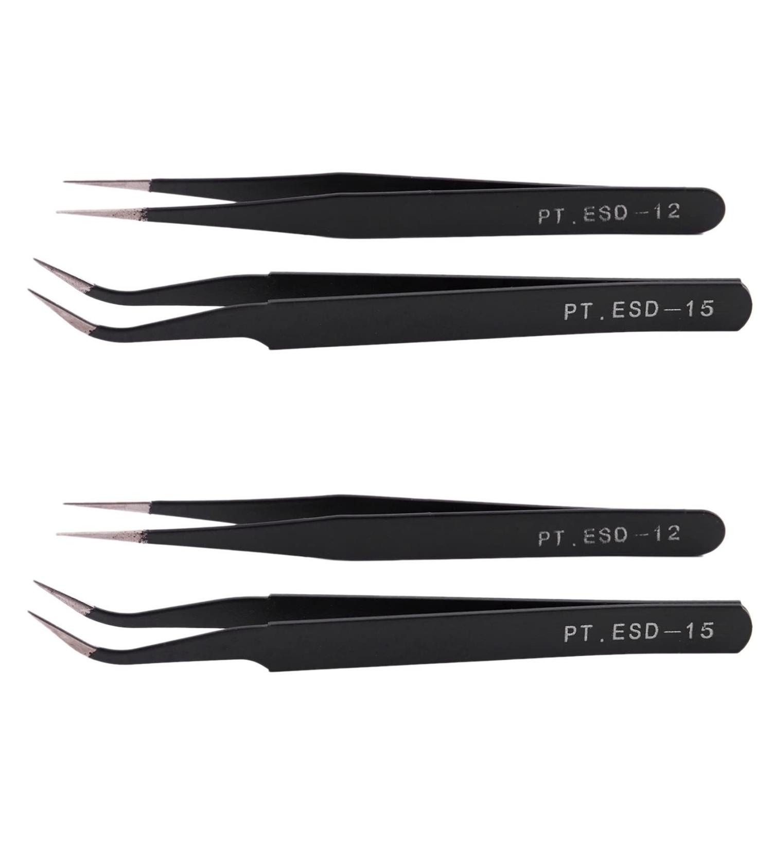 4X Nail Art Rhinestones Eyelashes Extension Straight & Curved Tweezers Tool Set-Black - Buy Online on GoSupps.com