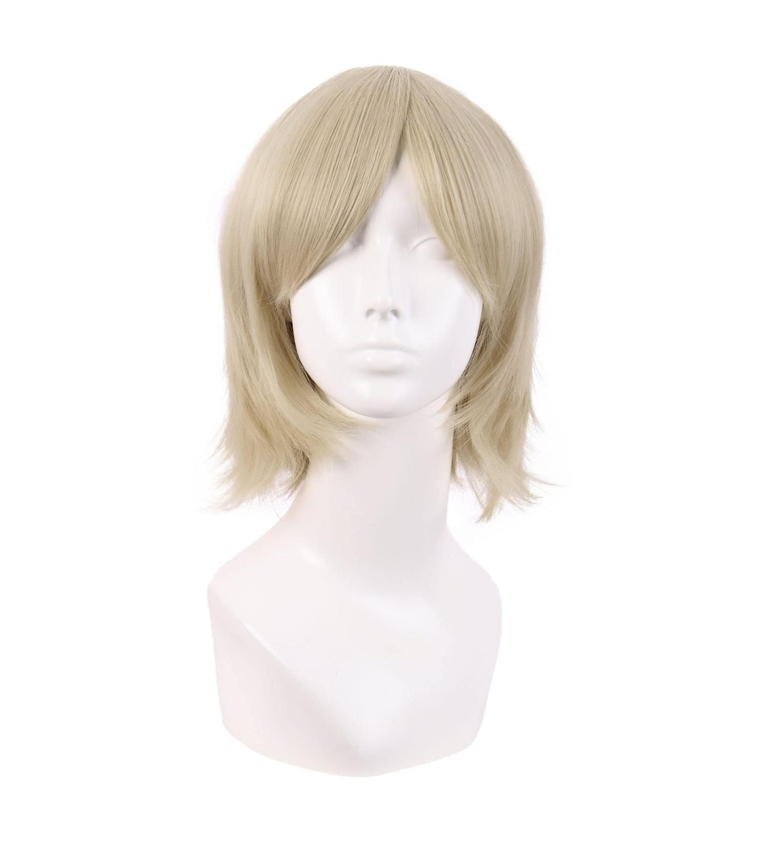 MapofBeauty 12 Inch Short Straight Blonde Cosplay Wig for Men & Women - Gold Side Bangs Fiber Wig - Buy Online on GoSupps.com