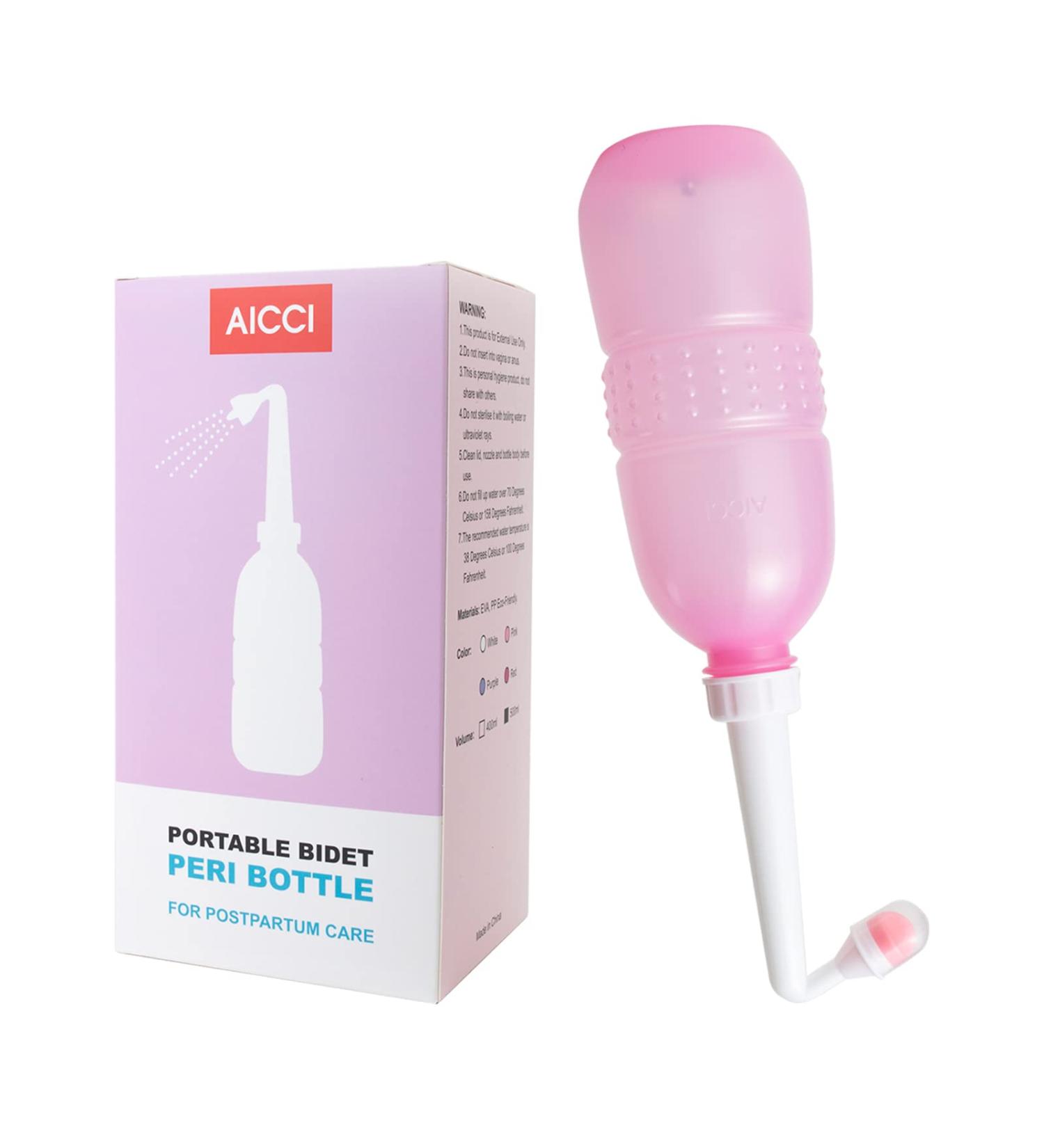Peri Bottle for Postpartum Care - Portable 17oz Travel Bidet for Women | Feminine Hygiene with Angled Nozzle & Travel Bag - Pink - Buy Online on GoSupps.com