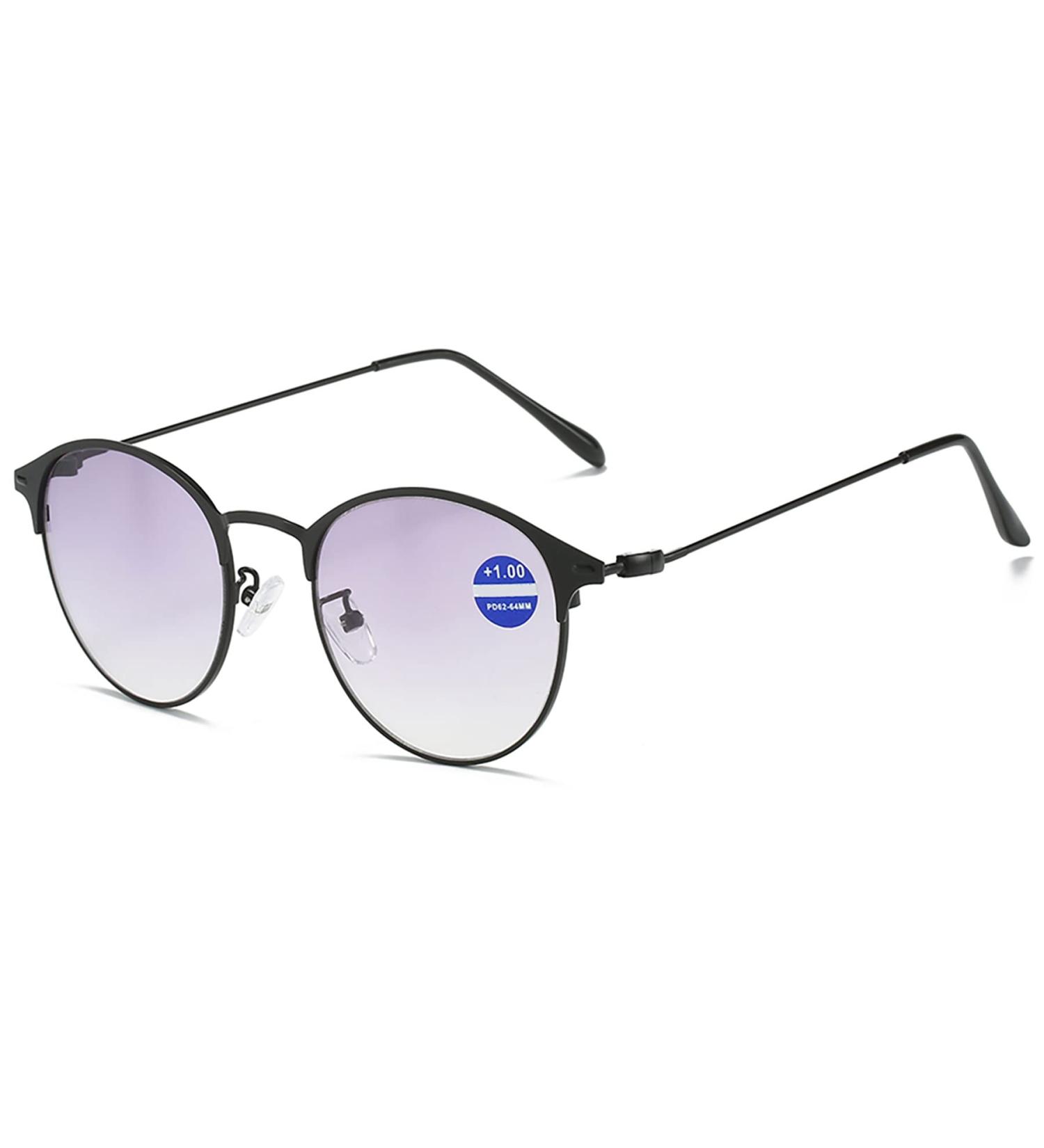 Lanomi Oval Retro Sunglasses with Blue Light Filter - Progressive Bifocal Reading Glasses for Men & Women UV Protection 2.0 Diopter Stylish Metal Frame - Buy Online on GoSupps.com