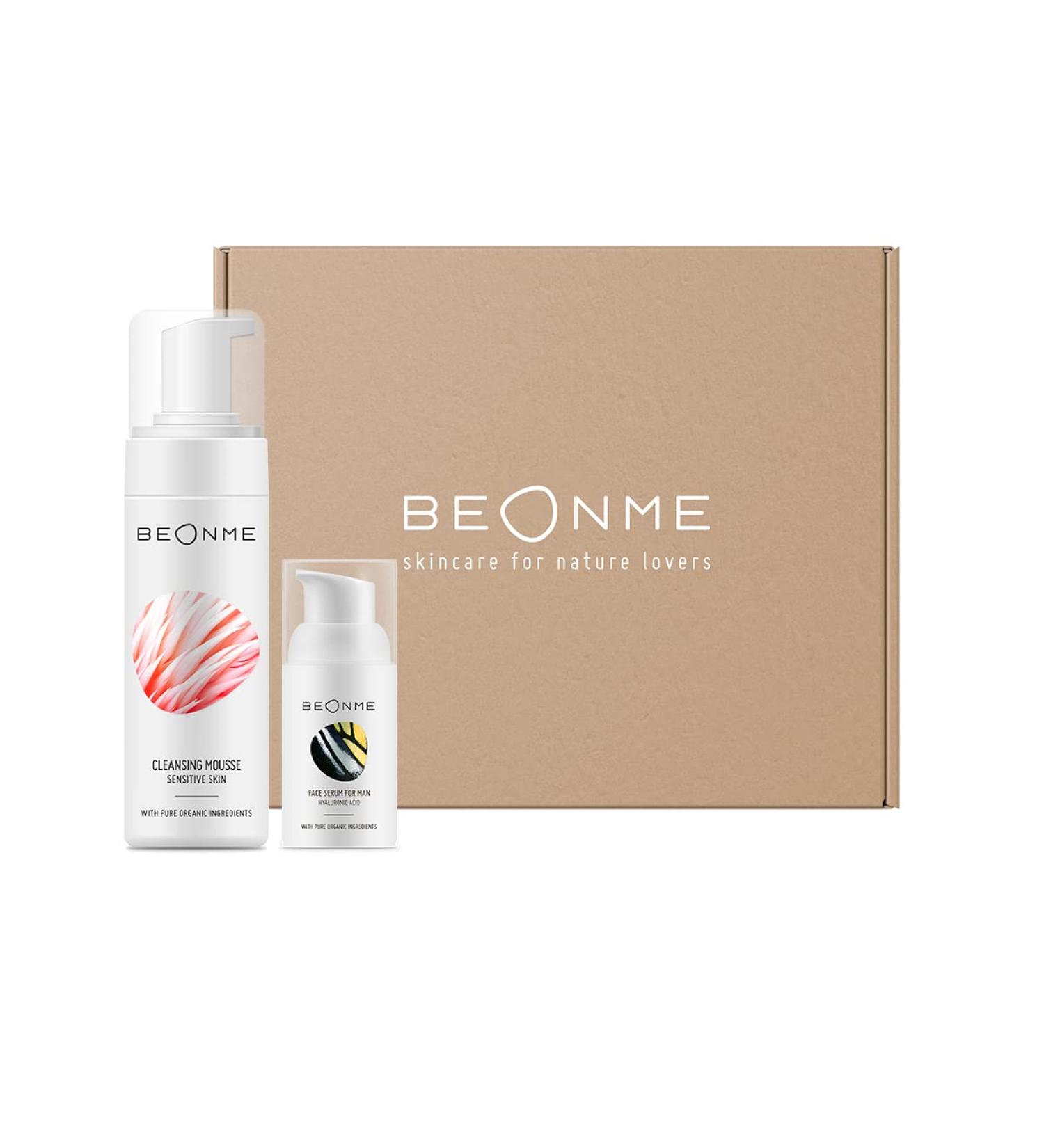 BeOnMe Essential Skincare Kit for Men ORGANIC VEGAN natural: Cleansing foam moisturizing facial serum for men aloe anti-aging hyaluronic acid wrinkles - men's gift set savings - Buy Online on GoSupps.com
