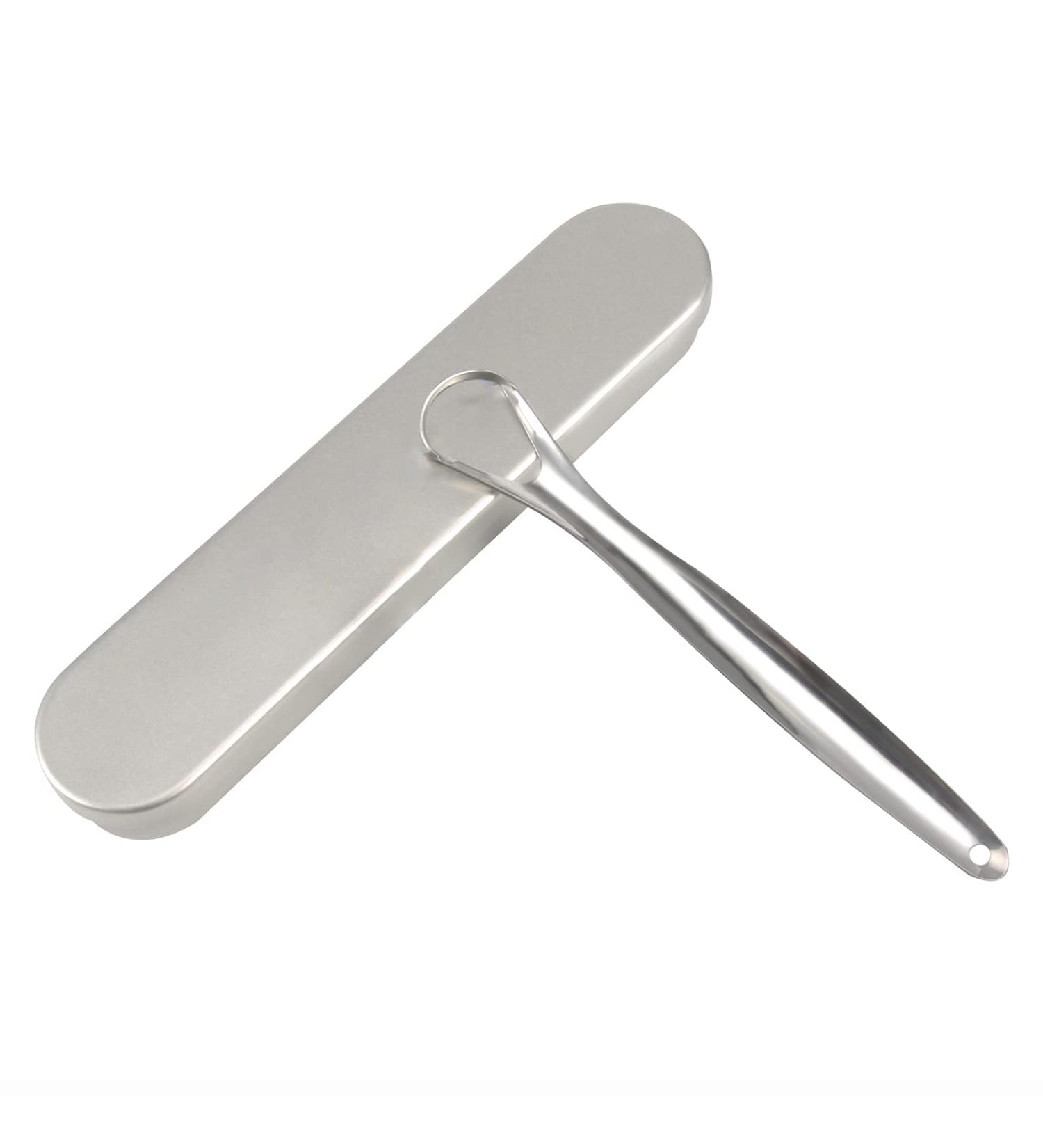 Stainless Steel Tongue Cleaner & Scraper - Dentist Recommended Prevents Bad Breath 14.7x2.3cm - Buy Online on GoSupps.com