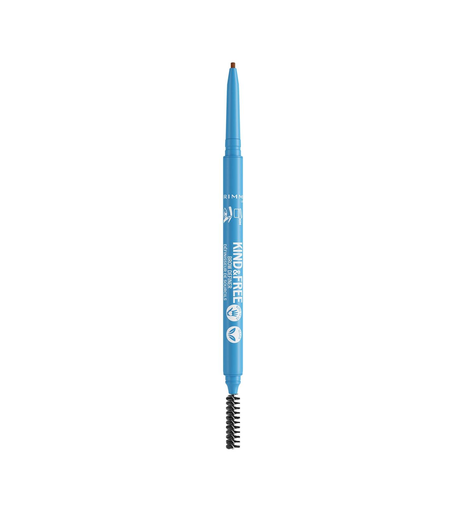 Rimmel London - Kind & Free Brow Definer Dual Ended Ultra Fine Tip and Spoolie NO mineral oils Vegan Formula - Warm Brown - 3 - Buy Online on GoSupps.com