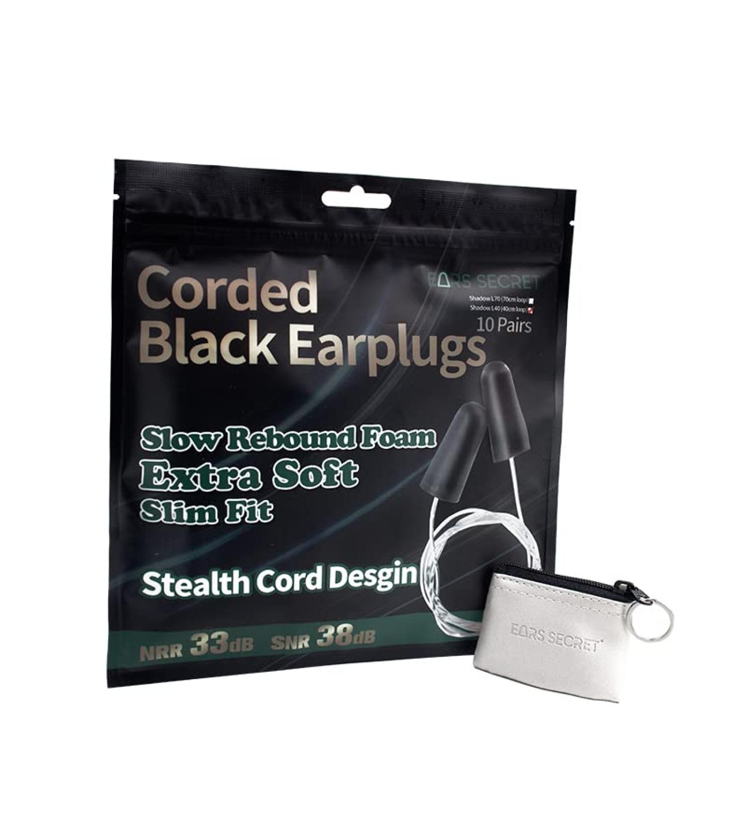 Corded Black Ear Plugs with Clear String - SNR 38dB Industrial Noise Cancelling Ear Buds - EARS SECRET Shadow L70 10Pairs - Buy Online on GoSupps.com