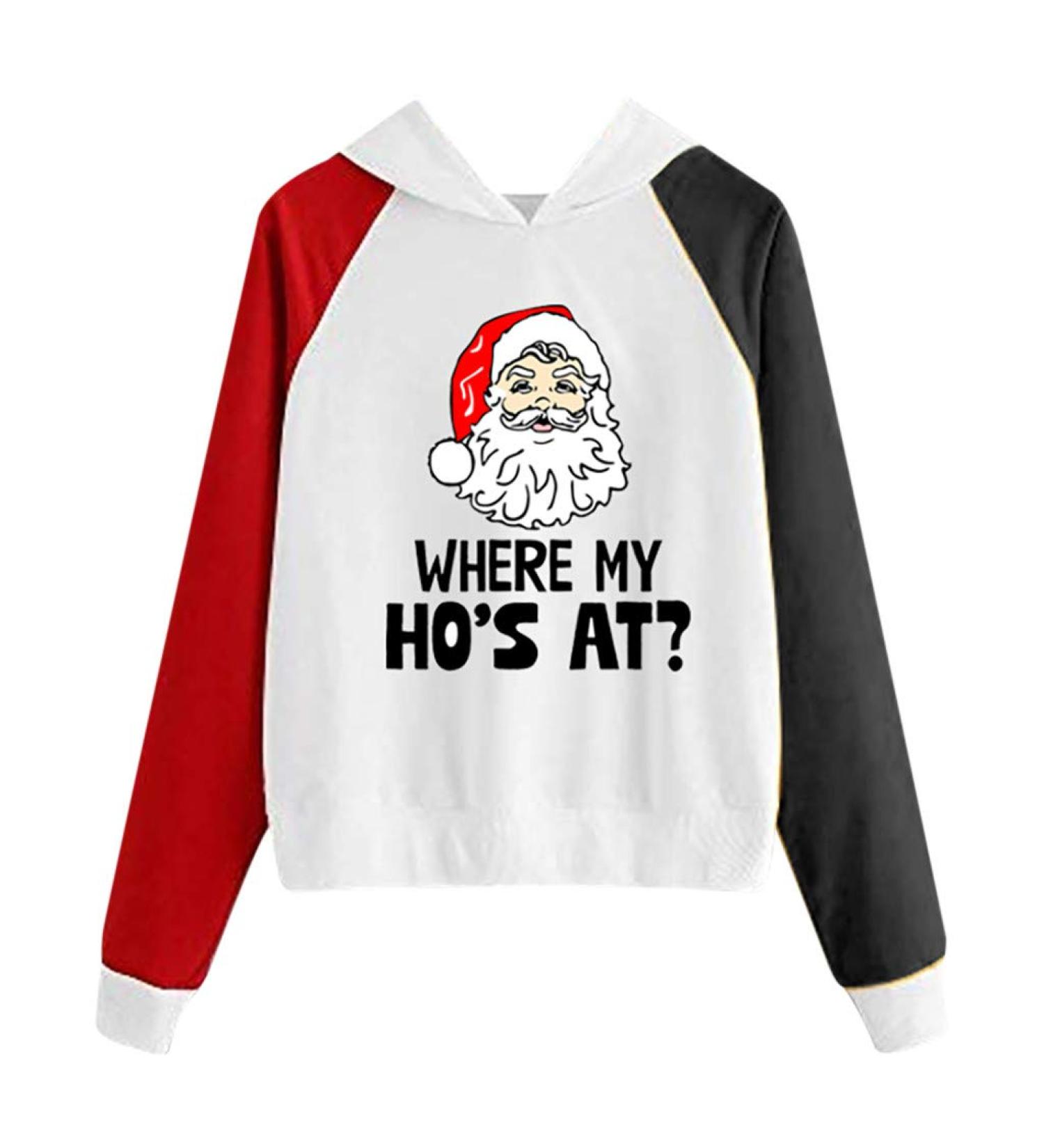 Bigfanshu Woman Plus Size Tops Fashion Christmas Sweater Print Hooded Round Collar Long Sleeves - Buy Online on GoSupps.com