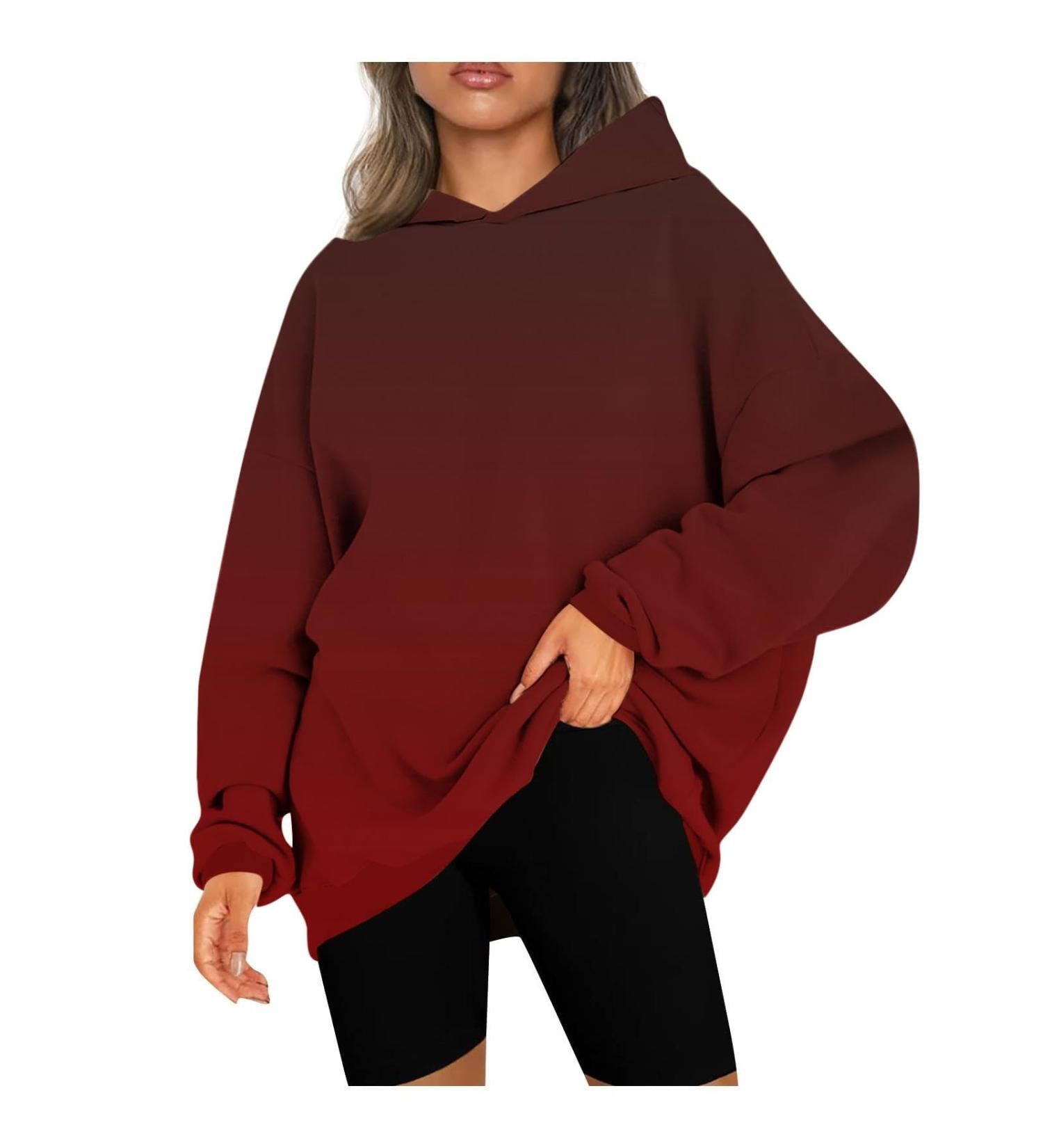 oelaio Women and Winter Long Sleeved Printed Hooded Sweater Jacket Red Medium - Buy Online on GoSupps.com