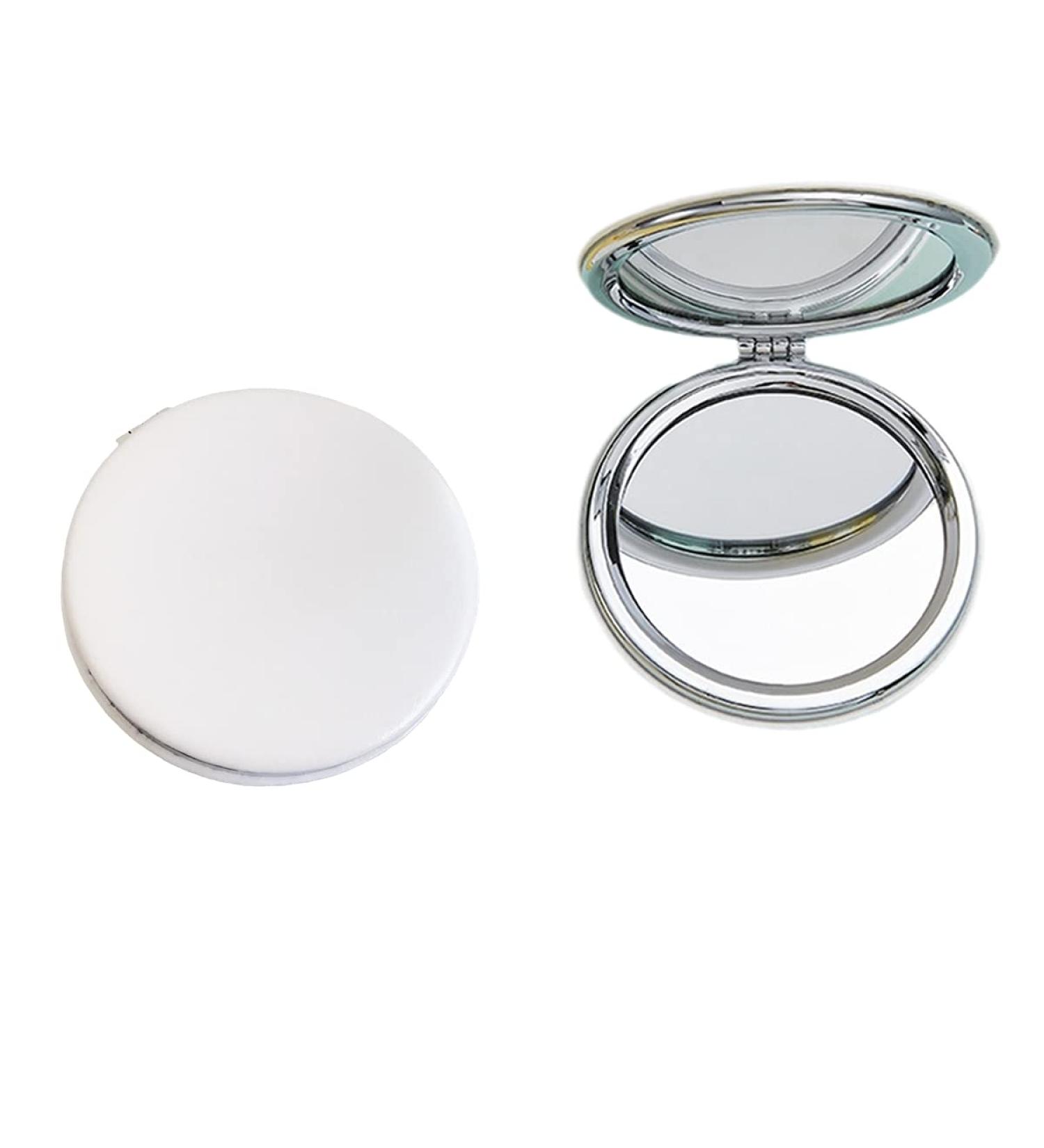 Zcooooool Round Folding Makeup Mirror 8CM - Professional Double-Sided Compact Mirror, PU Surface, Handbag Mirror, White - Buy Online on GoSupps.com