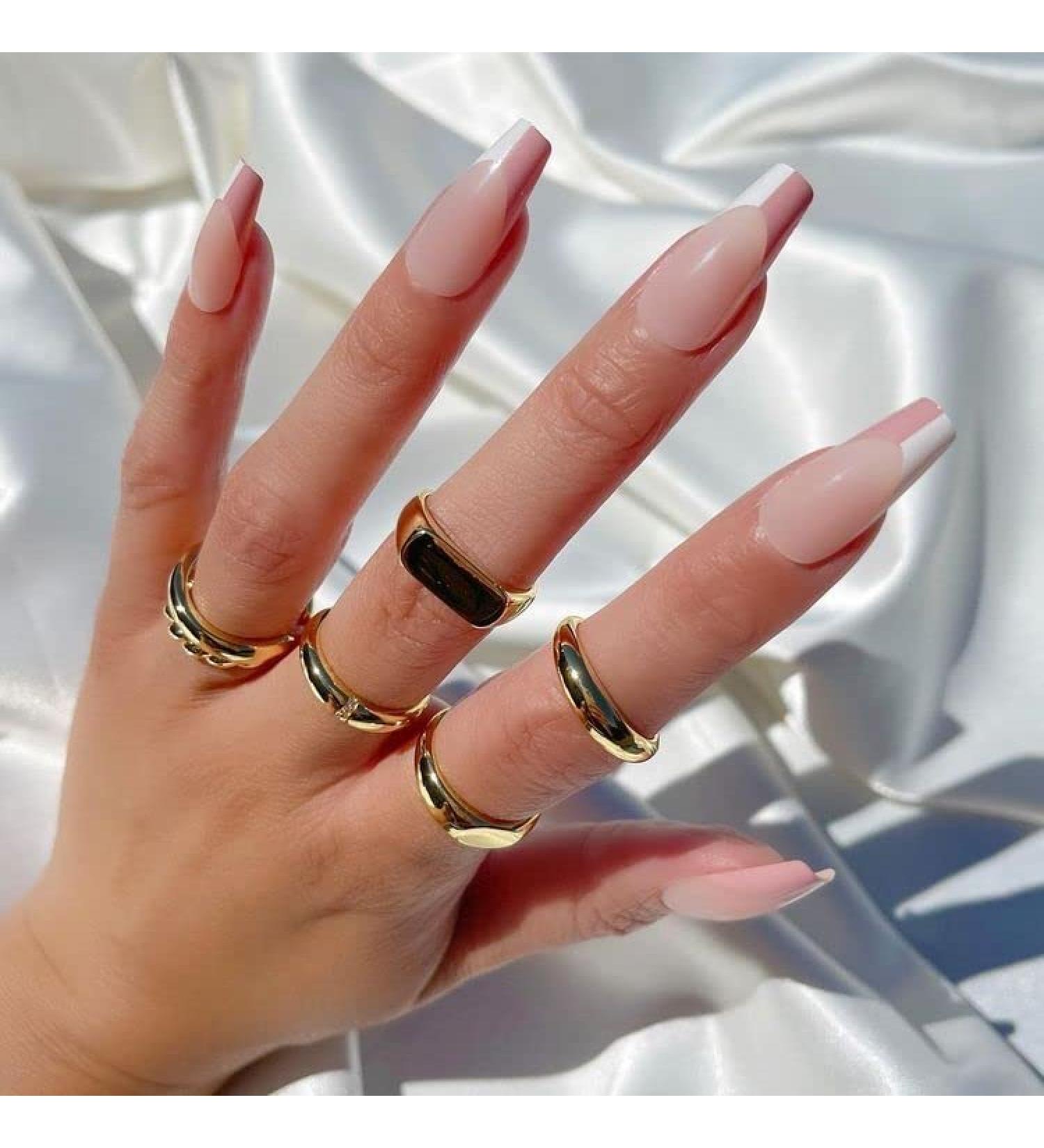 Sethexy French Coffin False Fingernails - 24 Glossy Acrylic Press-On Nail Tips for Women & Girls - Buy Online on GoSupps.com