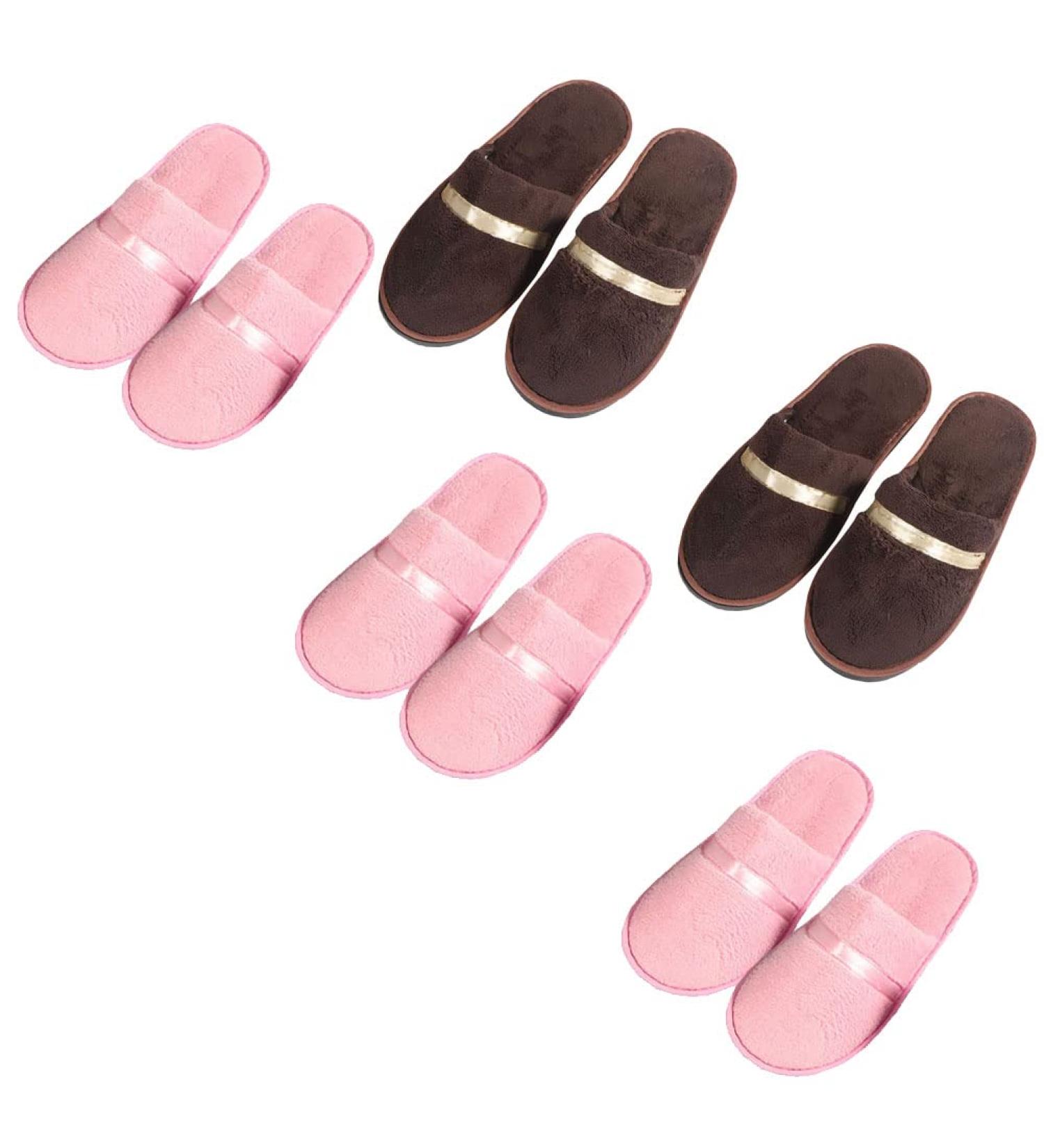 Buy Tianmao 5 Pairs Hotel Slippers - Closed Toe Coral Fleece Guest Slippers for Spa & Travel - Universal Size 28.5cm - Pink & Brown Options - Buy Online on GoSupps.com