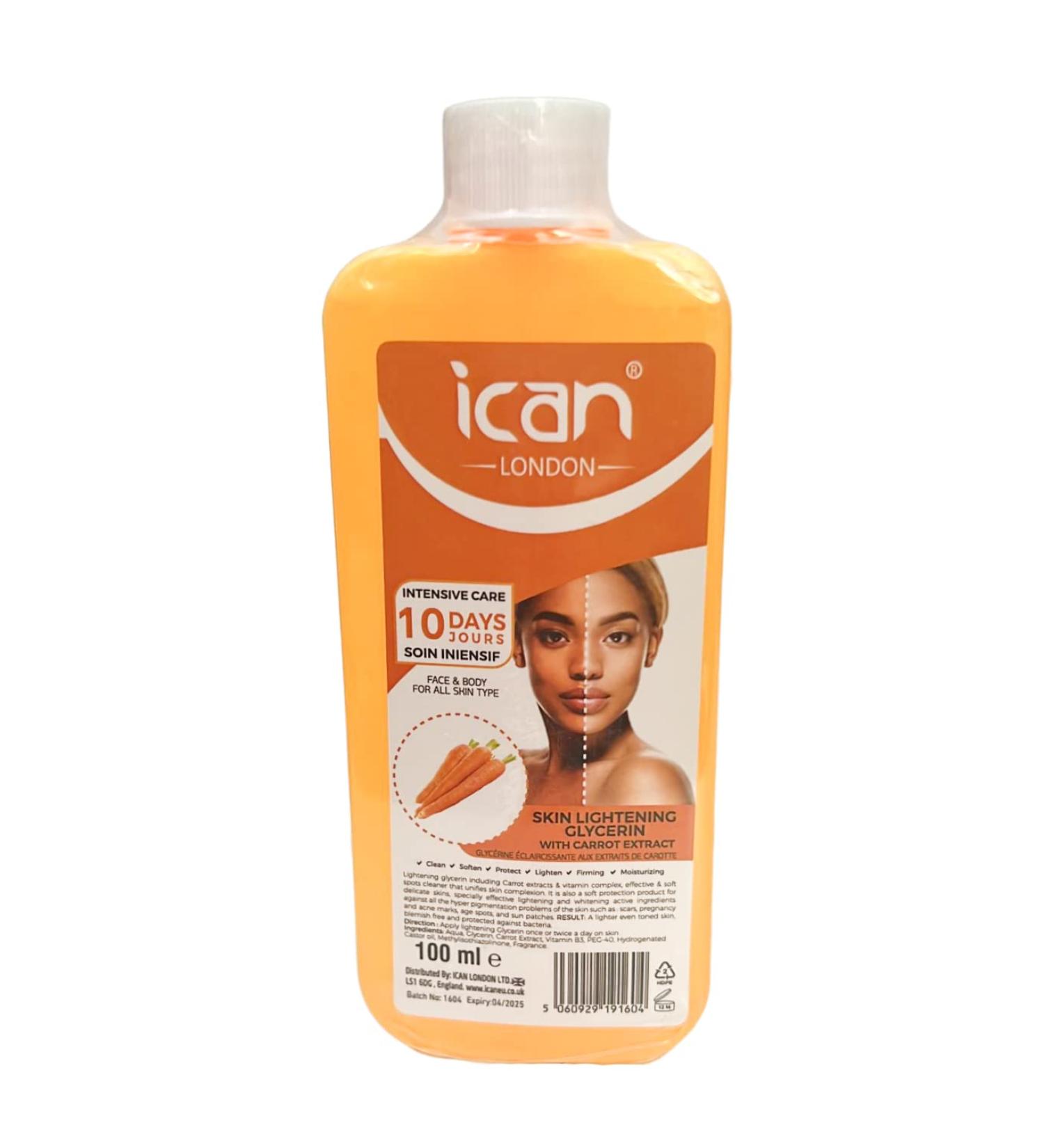 ican London Carrot Extract Skin Lightening Glycerine 100ml - Buy Online on GoSupps.com