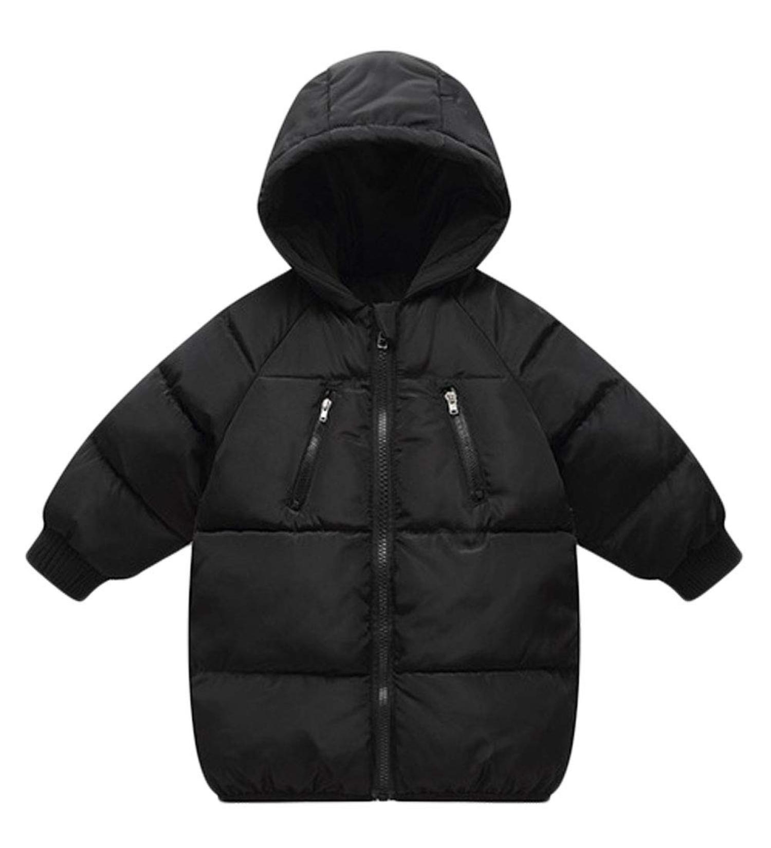 LANBAOSI Kids Winter Long Hooded Puffer Coat - Black, 2 Years - Buy Online on GoSupps.com