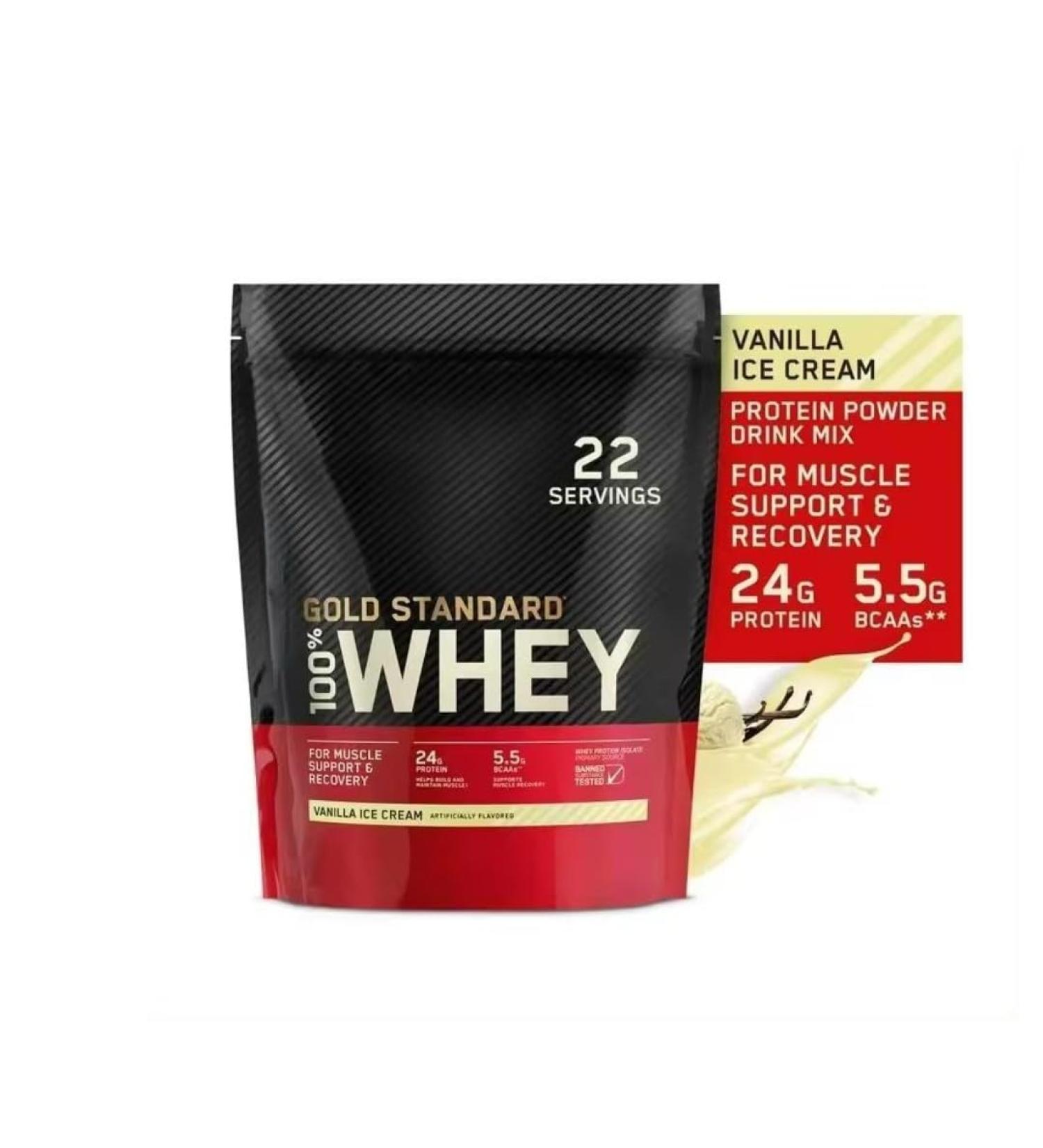 Buy Gold Standard Whey Protein Powder 100% Whey Isolate Gluten-Free 22 Servings 24g Protein Vanilla Ice Cream Best for Sports & Fitness - Buy Online on GoSupps.com