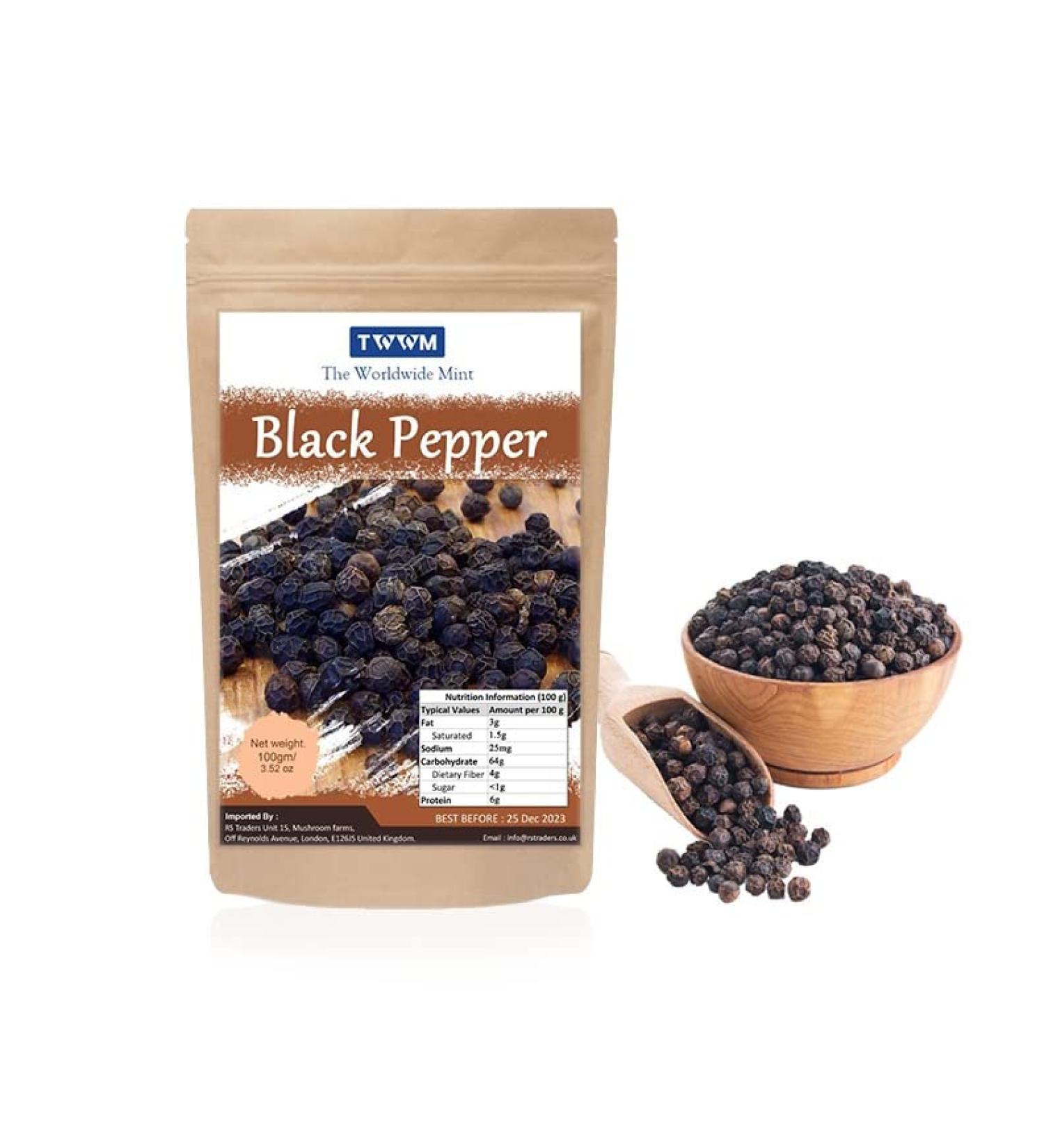 Black Peppercorns 101g - Whole Black Pepper (Kali Mirch) - Natural, Non-GMO, Vegan - Premium Quality with No Additives or Preservatives - Buy Online on GoSupps.com