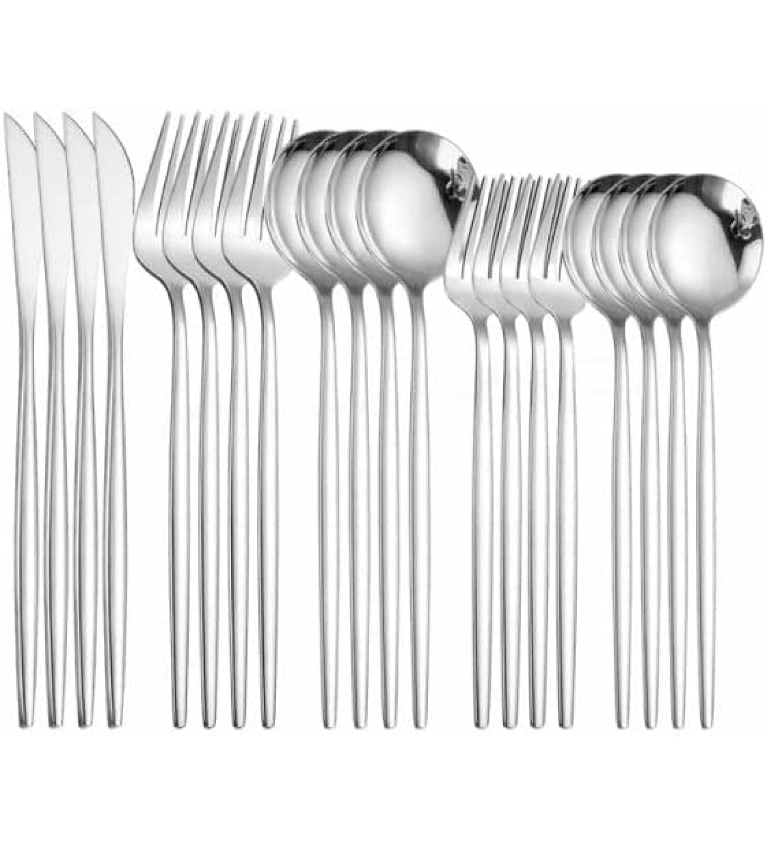 Silverware Set White Silver Cutlery Set Stainless Steel Dinnerware Set Forks Knives Spoons Set Fork Knife Black Silver Kitchen Tableware 20Pcs (Color : Silver 20pcs) - Buy Online on GoSupps.com