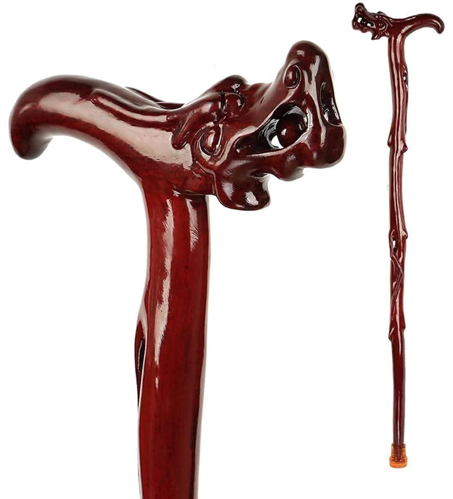 Wooden Walking Stick Solid Cane Walking Sticks Hardwood Walking Sticks for Man | Comfortable Handle Carved Dragon Design | Walker Assisting Unisex - Buy Online on GoSupps.com