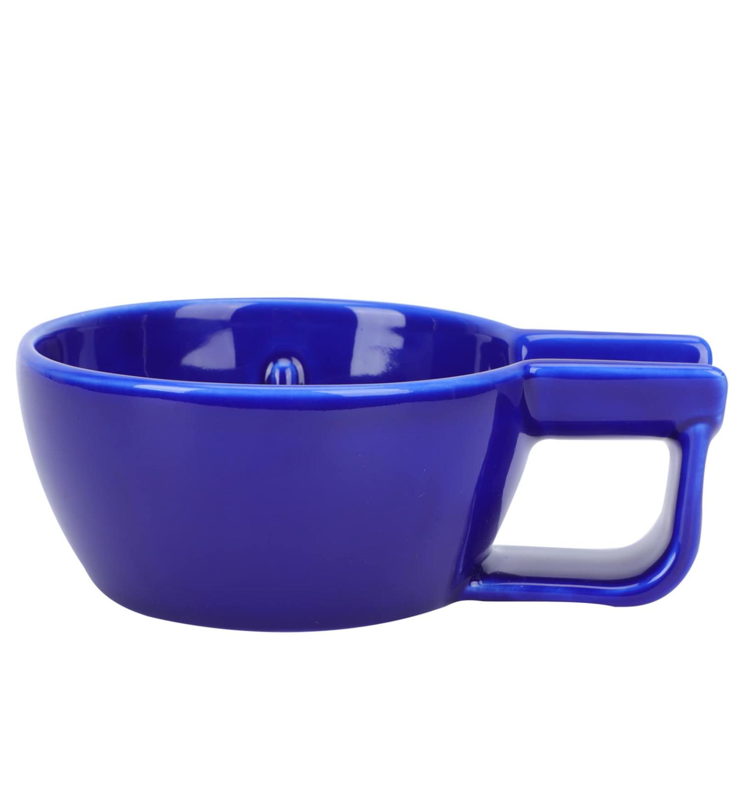Fomiyes Ceramic Shaving Bowl for Men - Non-Slip Handle Wide Opening Ideal for Shaving Cream & Soap - Perfect Gift for Father's Day - Blue - Buy Online on GoSupps.com