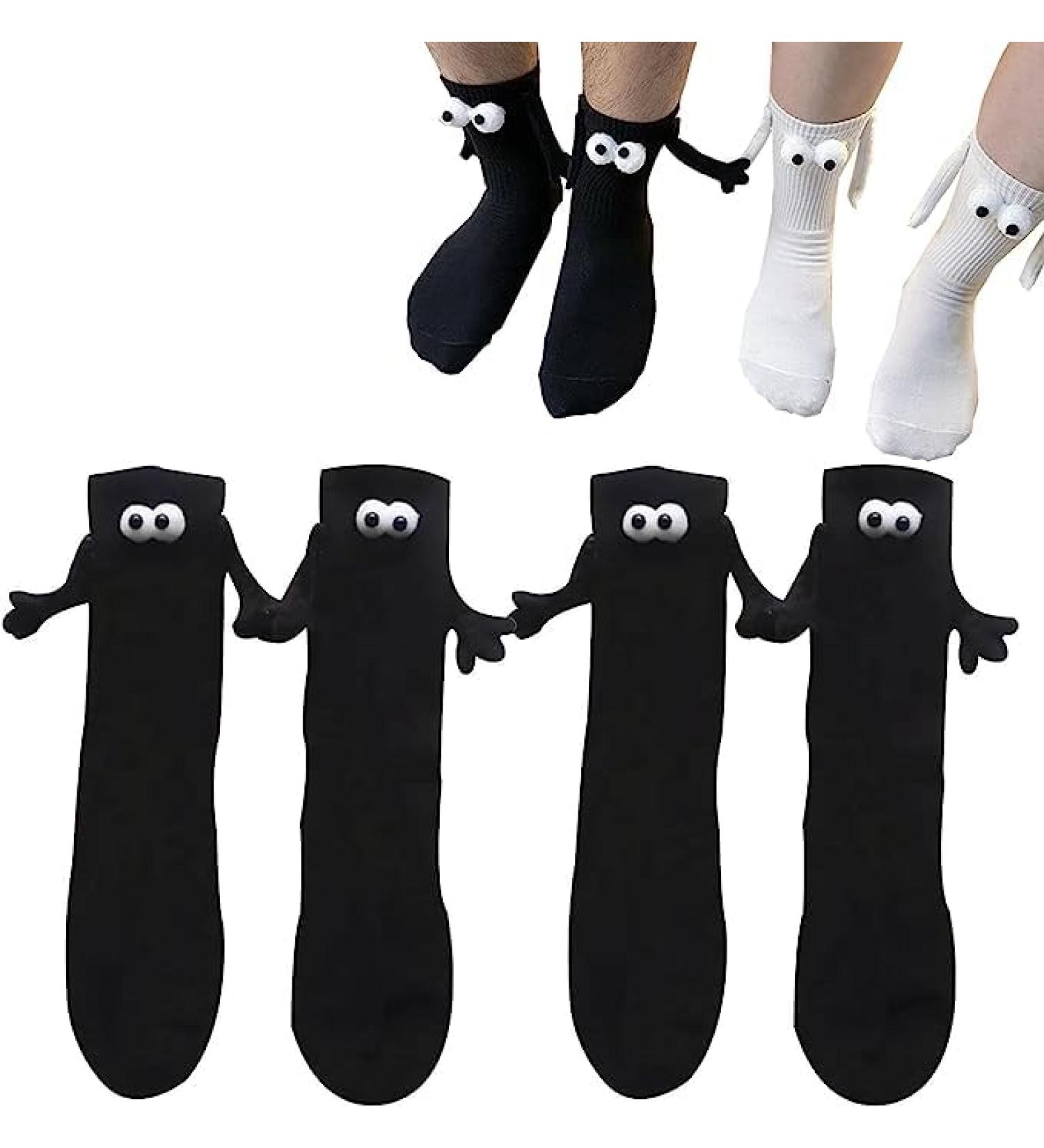 Magnetic Hand in Hand Socks - Funny Couple Socks with Magnetic 3D Dolls (2pairs-Black) - Buy Online on GoSupps.com