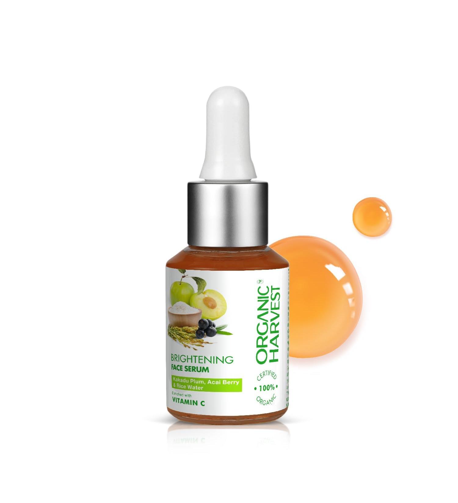 Organic. Harvest Brightening Face Serum for Glowing Skin: Kakadu Plum Acai Berry & Rice Water | Vitamin C Serum for Women & Men | Deeply Nourishes & Protects | For All Skin Types - 30ml - Buy Online on GoSupps.com