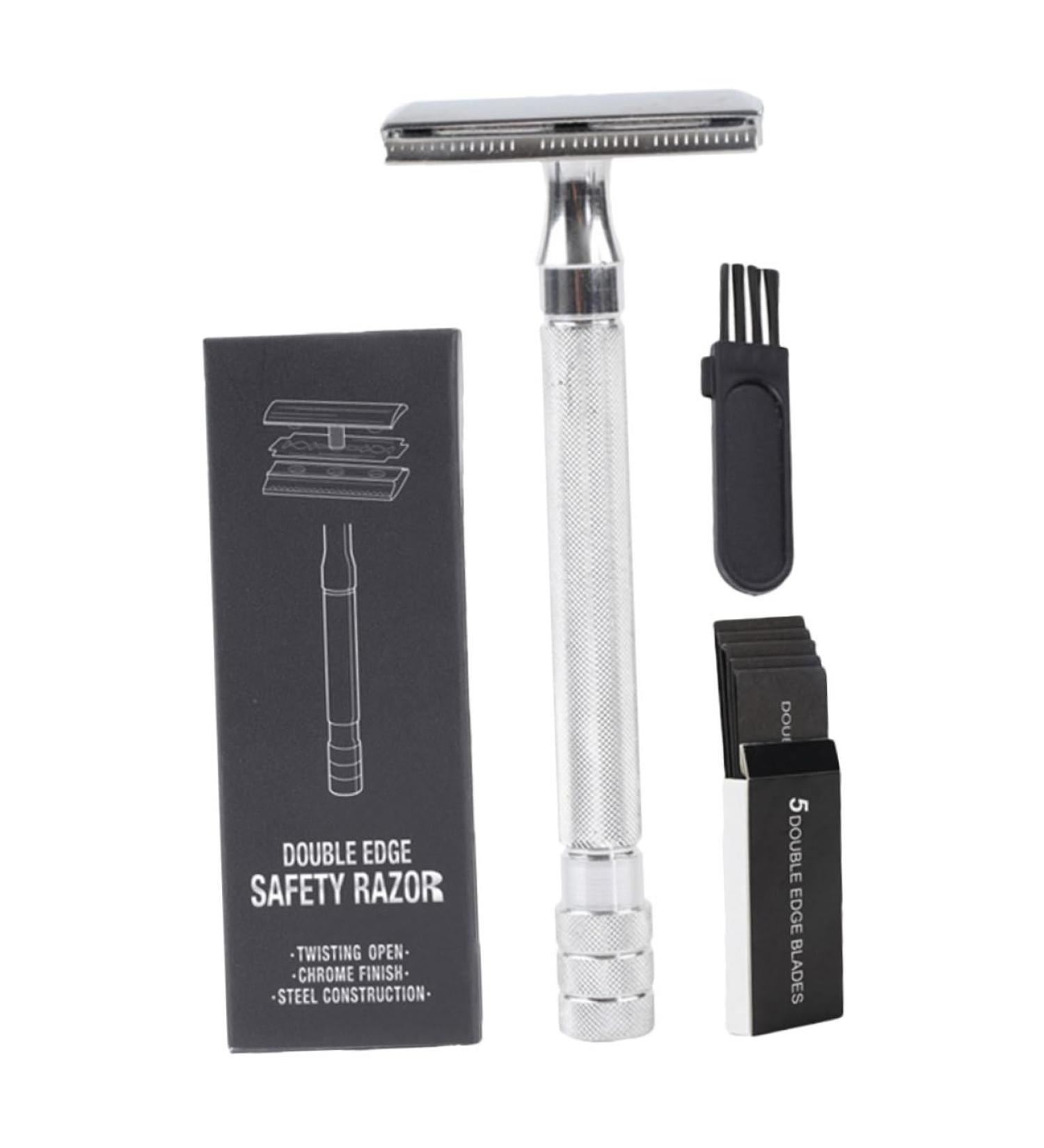 Buy Mikinona Manual Safety Razor Set - Premium Razor Brush & Mustache Trimmer for Men | High-Quality Silver Facial Hair Grooming Kit - International Shipping Available - Buy Online on GoSupps.com