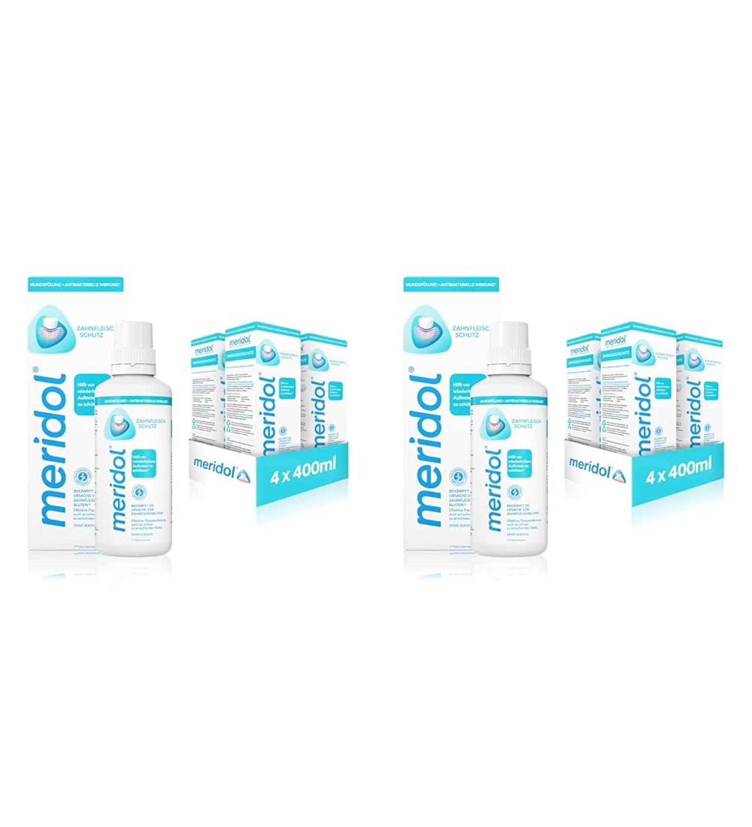 Meridol Gum Protection Mouthwash - Alcohol-Free Antibacterial Care for Healthy Teeth & Gums - 8 Pack (4 x 400ml Bottles) | International Shipping Available - Buy Online on GoSupps.com