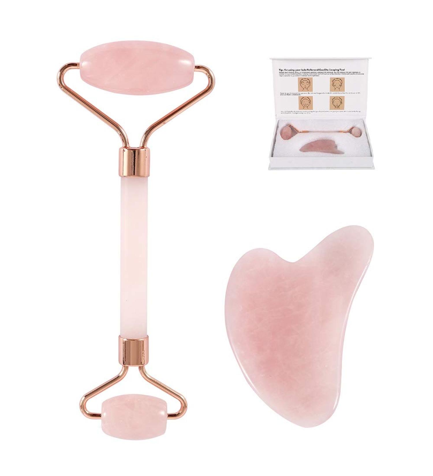 Jade Roller Gua Sha Face Roller Jade Roller for Face and Gua Sha Tools Set Roller Skin Care Tools jade roller and gua sha set- Anti Aging Rose Quartz Roller Massager - 100% Real Natural Jade Roller for Face Eye Neck - Beauty Jade Facial Roller for Slimmin - Buy Online on GoSupps.com