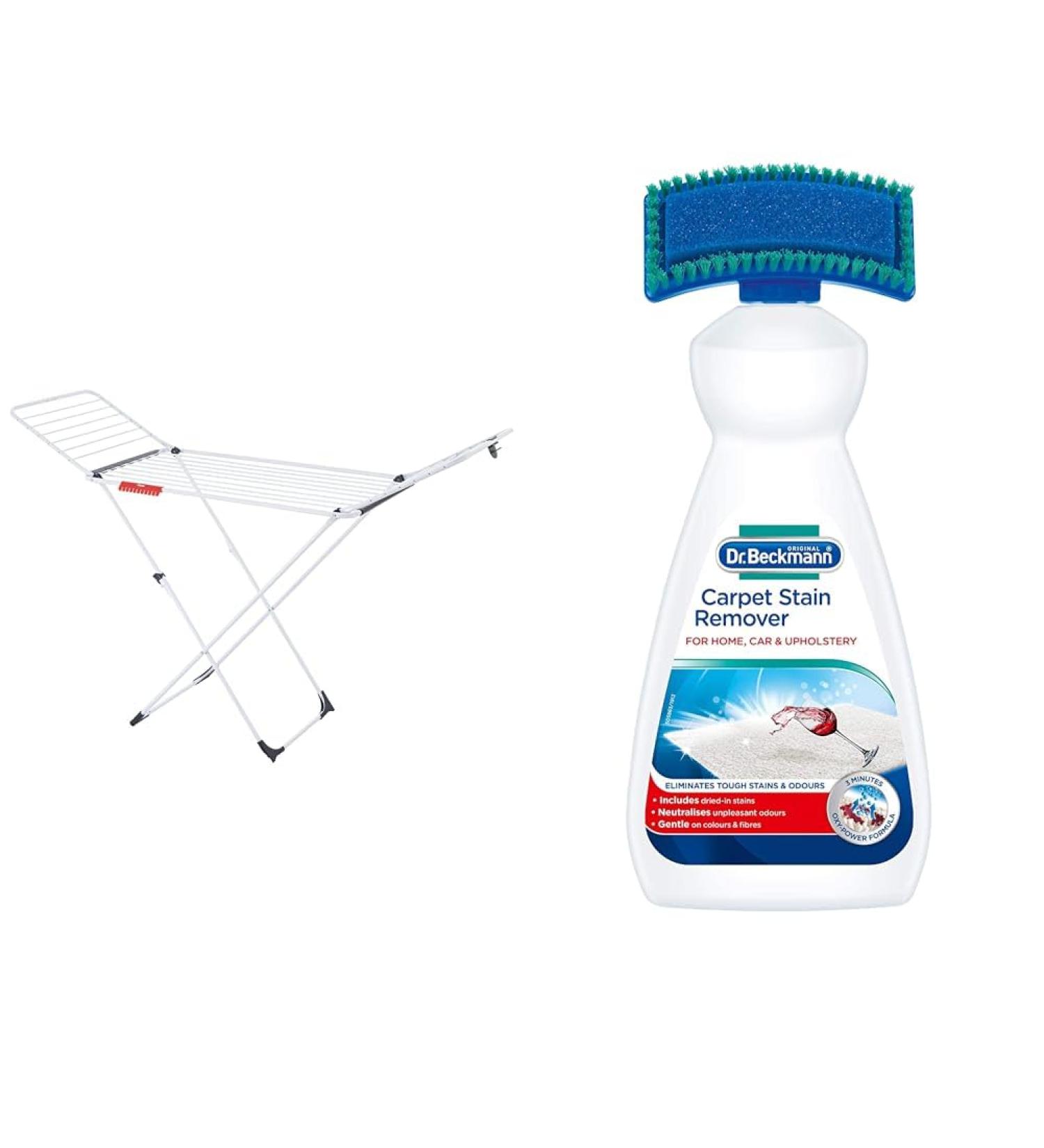 Vileda Extra X-Legs Clothes Airer Indoor Clothes Drying Rack with 20m Washing Line White & Dr. Beckmann Carpet Stain Remover | Removes New and Dried-in Stains | Includes Applicator Brush - Buy Online on GoSupps.com