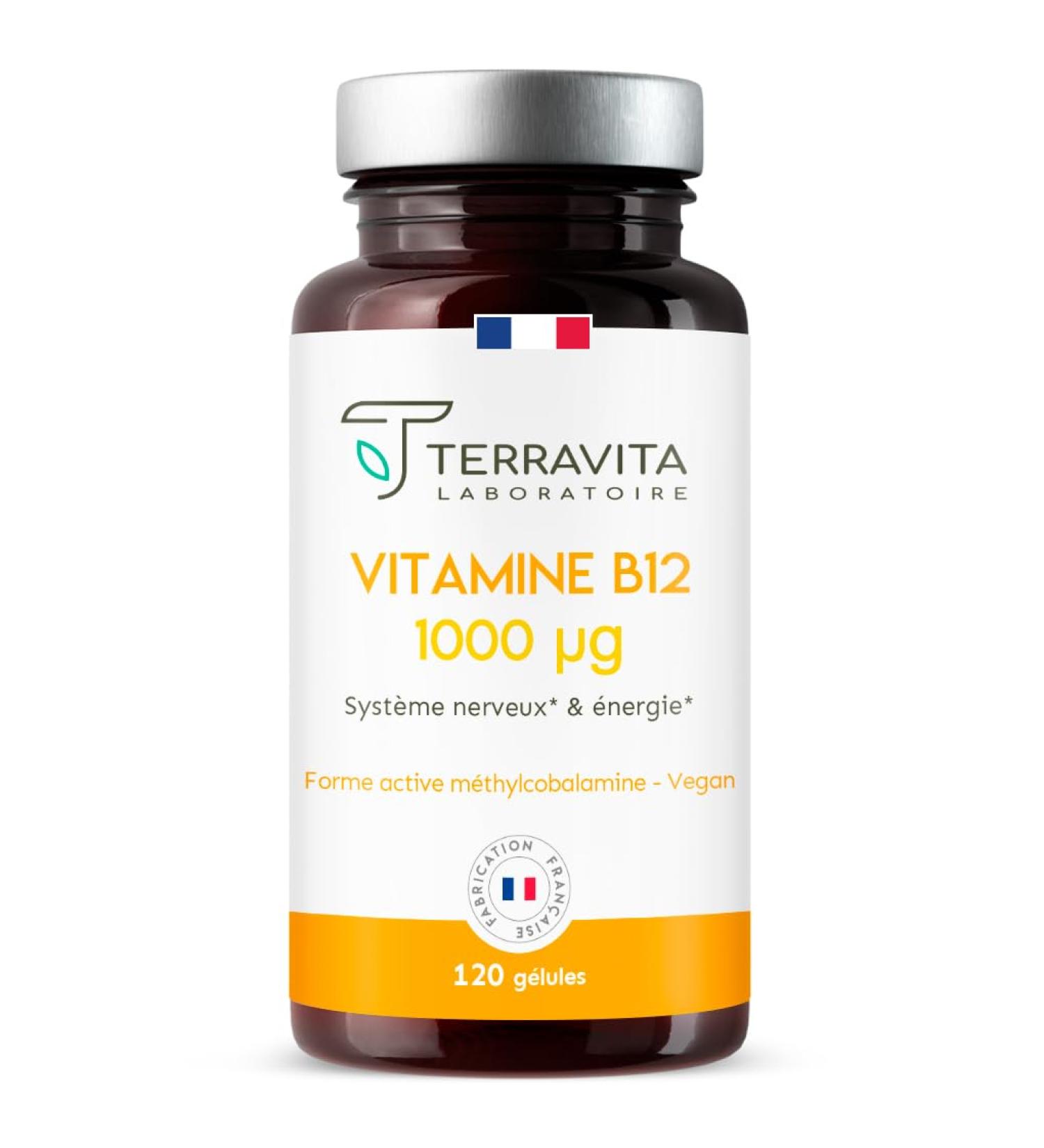 VITAMIN B12 1000 g | Bio-available form Methylcobalamin Pure | Vegan-friendly | Energy - Immune System - Nervous System | 120 Vegetable Capsules | Made in France | Terravita - Buy Online on GoSupps.com