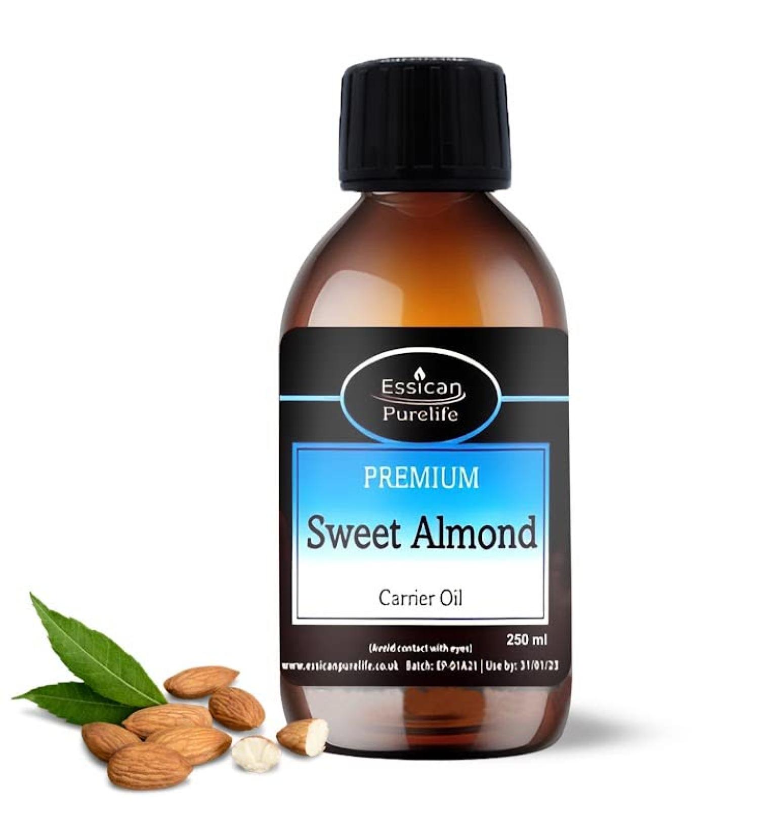Pure Sweet Almond Oil 250ml - Carrier Oil for Hair & Skin, Essential Oils Mixing - Buy Online on GoSupps.com