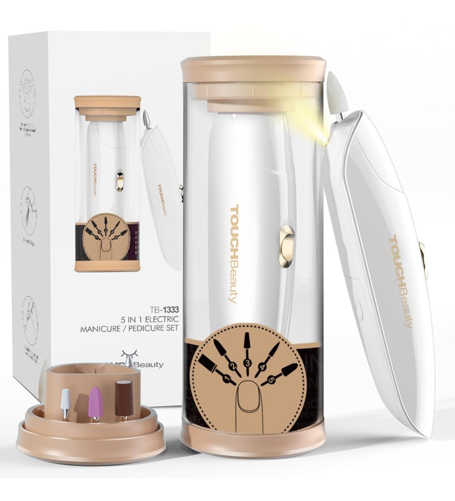 TOUCHBeauty Electric Nail Drill 5 in 1 Manicure & Pedicure Set Electric Nail Files with LED Light for Acrylic Nails with Buffer Polisher Shine Sharper AG-1333 (Gold) - Buy Online on GoSupps.com