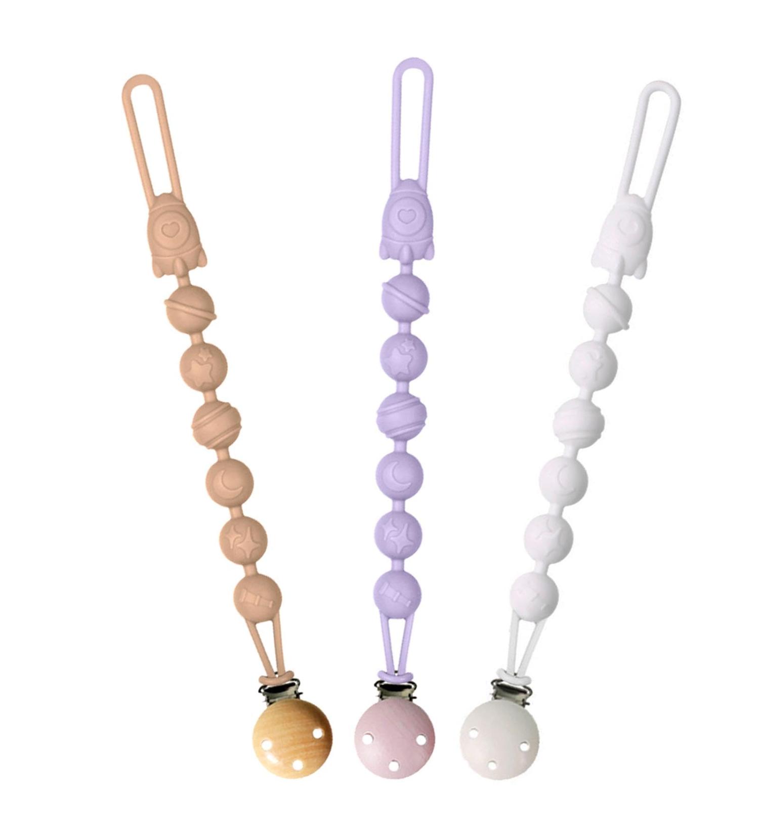 Shop GWAWG 3PCs Silicone Pacifier Chain for Babies - Adjustable Feather Strap in Purple White & Coffee - Perfect for Girls & Young Children - Buy Online on GoSupps.com