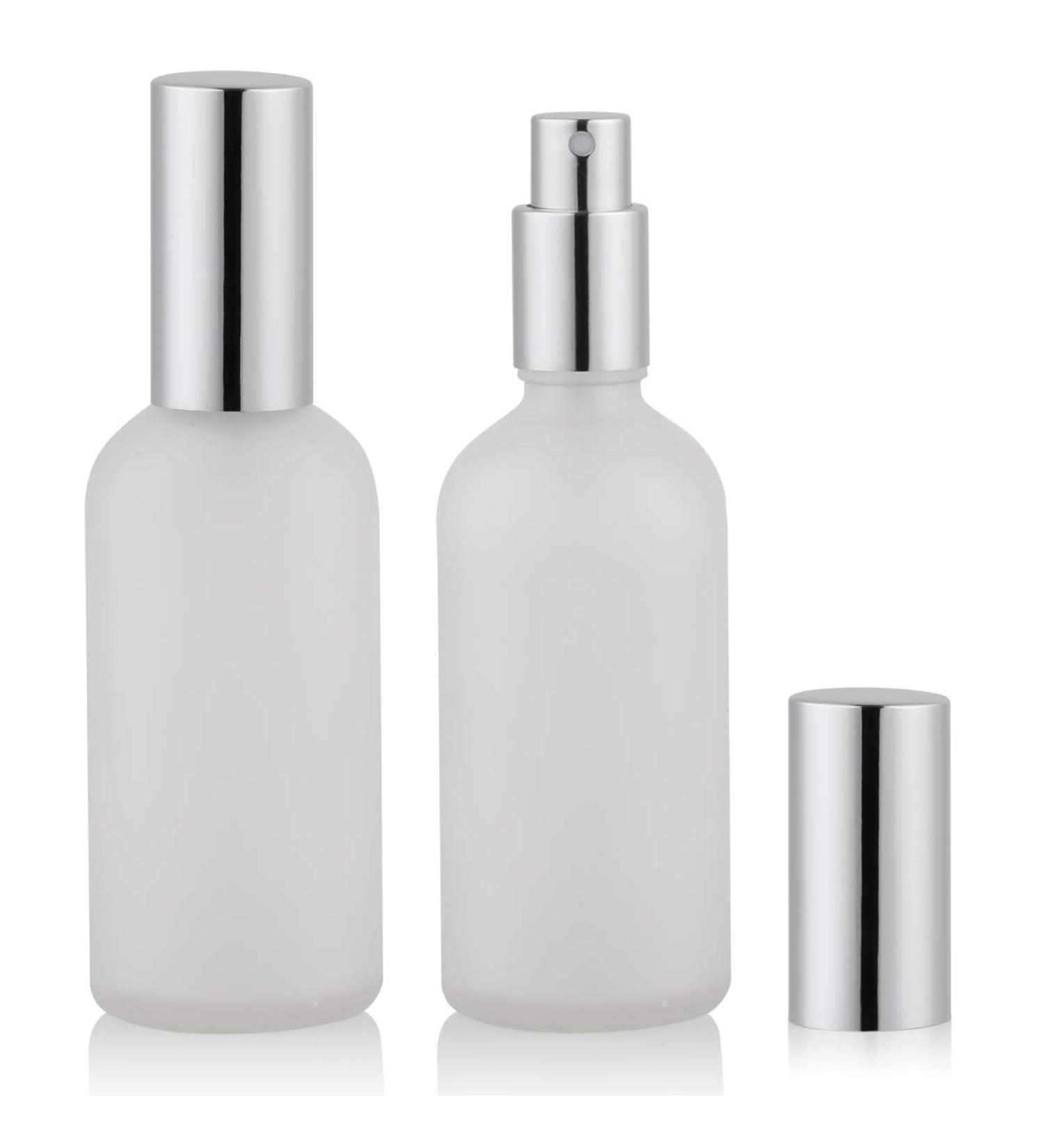 2-Pack 3.4oz Empty Frosted Glass Perfume Atomizer Spray Bottles - Fine Mist Spray, Silver Frosted Design - Buy Online on GoSupps.com