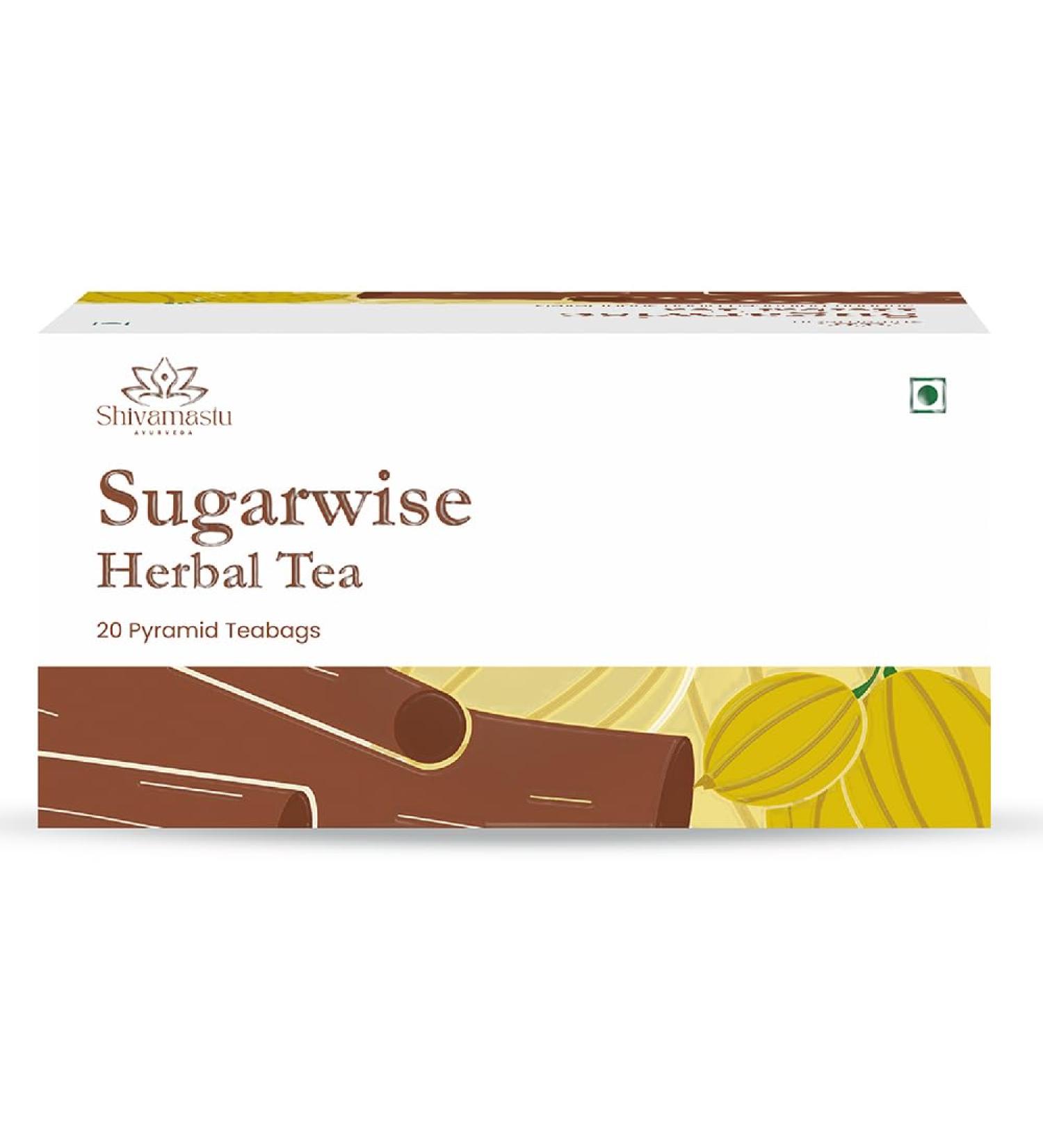 Shivamastu Ayurveda Sugarwise Herbal Tea- 20 Pyramind Tea Bags - Herbal Tea for Diabetic Wellness and Rejuvenating Metablism- Tasty Sugar Free Caffeine Free and Vegan - Buy Online on GoSupps.com